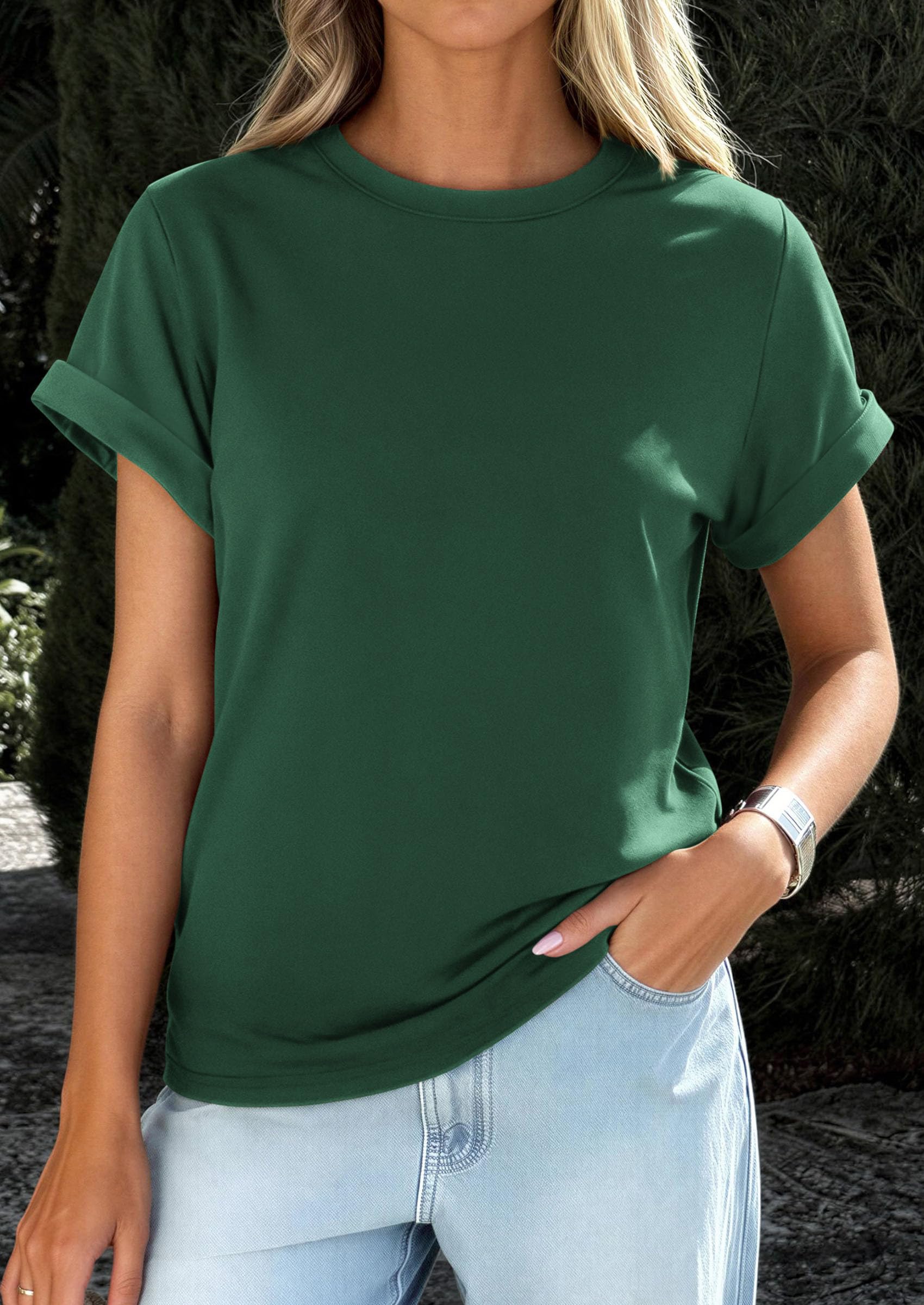Womens Summer Tops Short Sleeve Shirts,Dark Green,S
