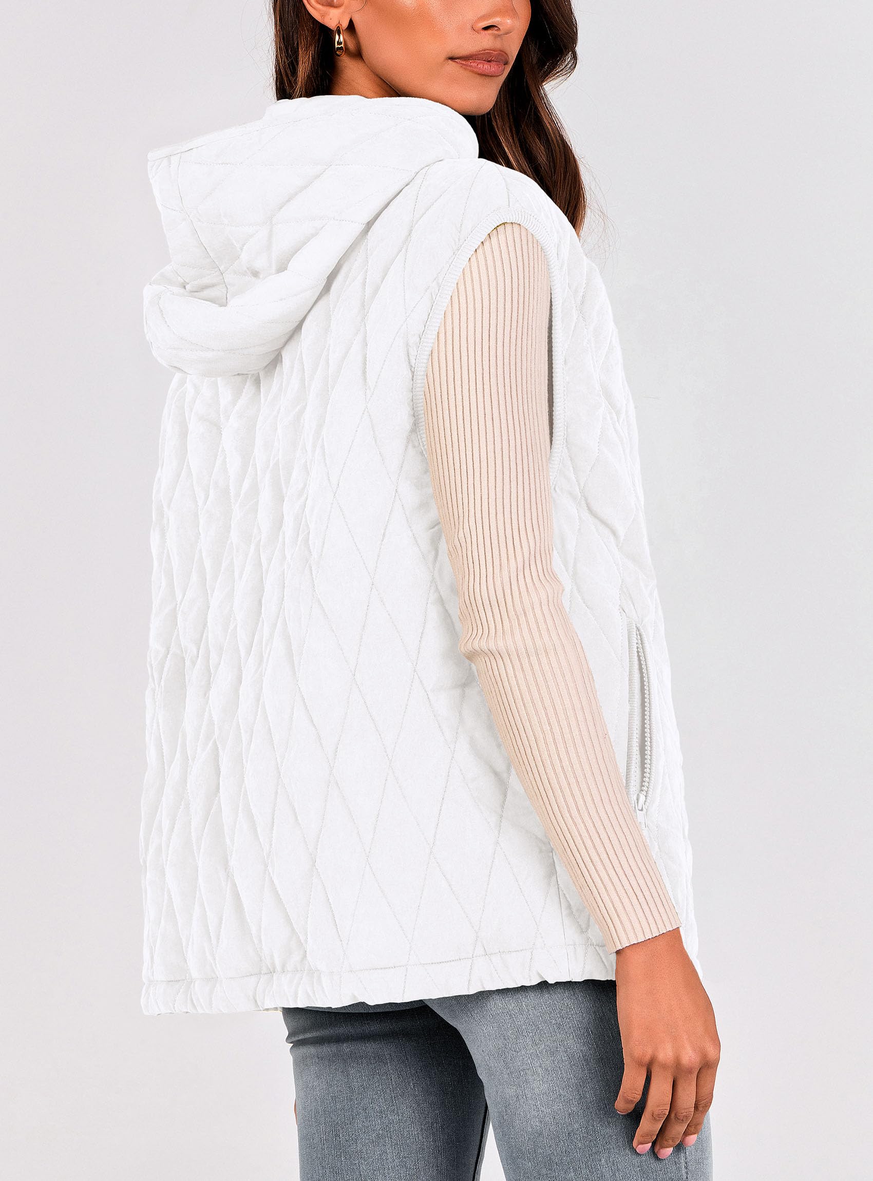 Women's Fall Fashion Vest Zip Up Jacket(White,Small)
