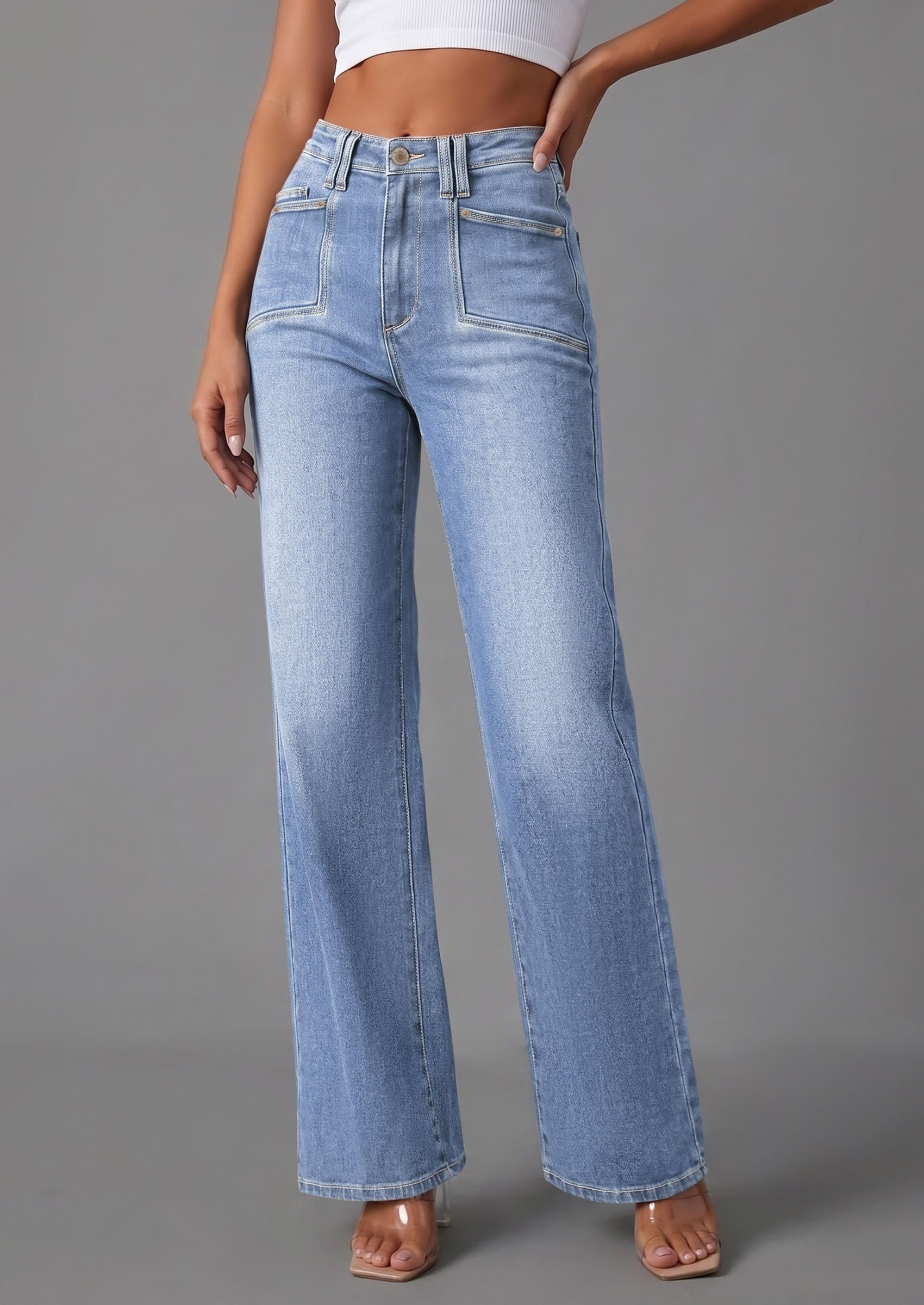 High Waisted Wide Leg Jeans for Women 2026 Trendy,Beau Blue,4