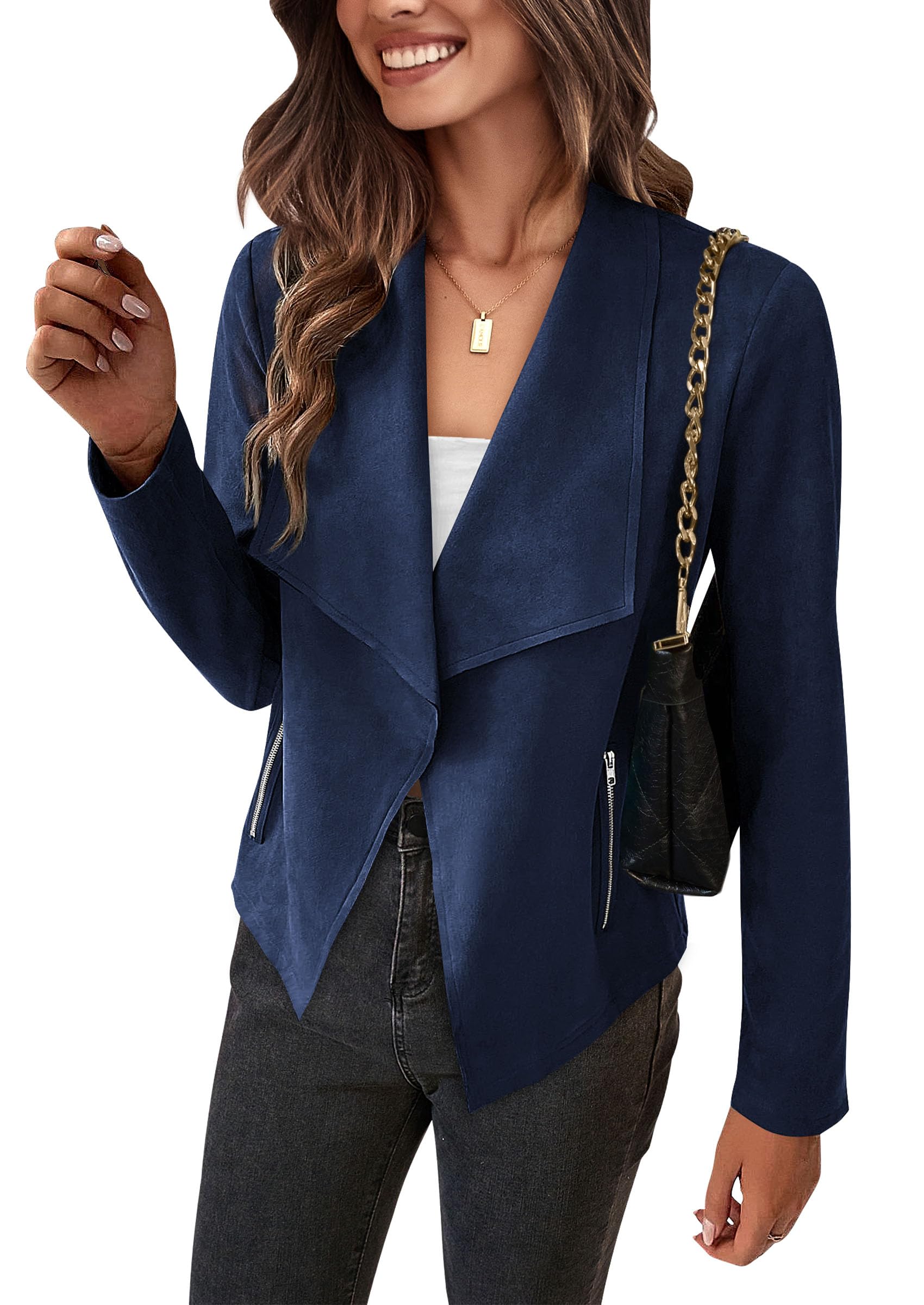 Women's Fall Fashion Faux Suede Jackets(Navy,Small)