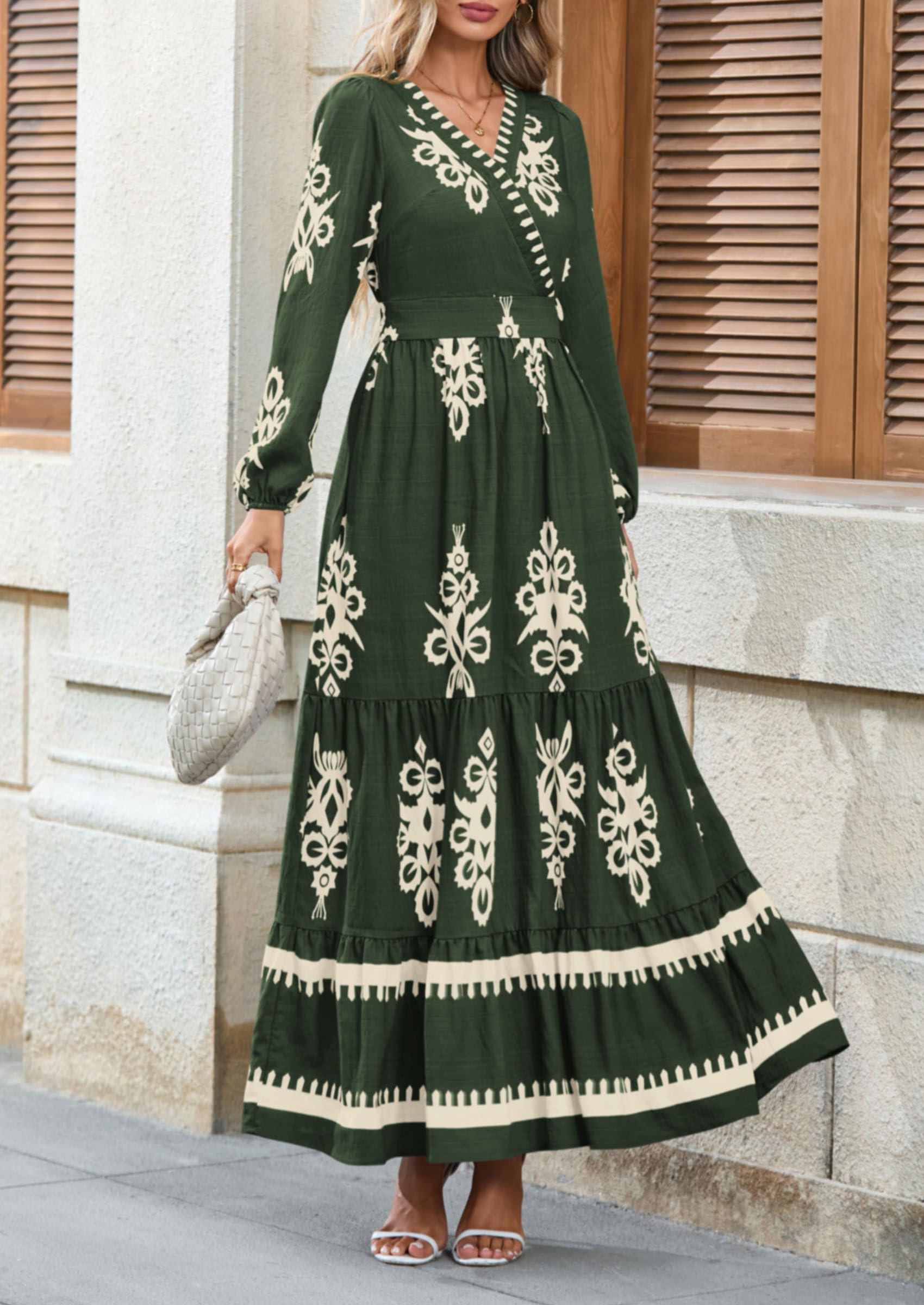 Women's Long Sleeve Floral Boho Maxi Wedding Guest Dress