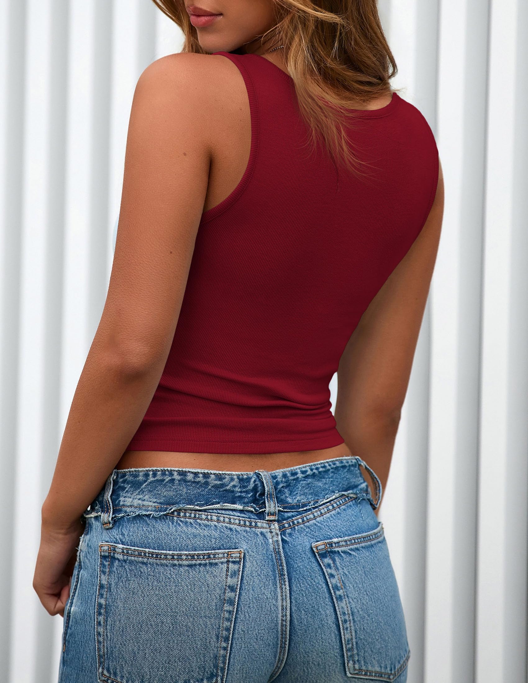 Womens Button Up Sleeveless Henley Tank Tops,Wine Red,S