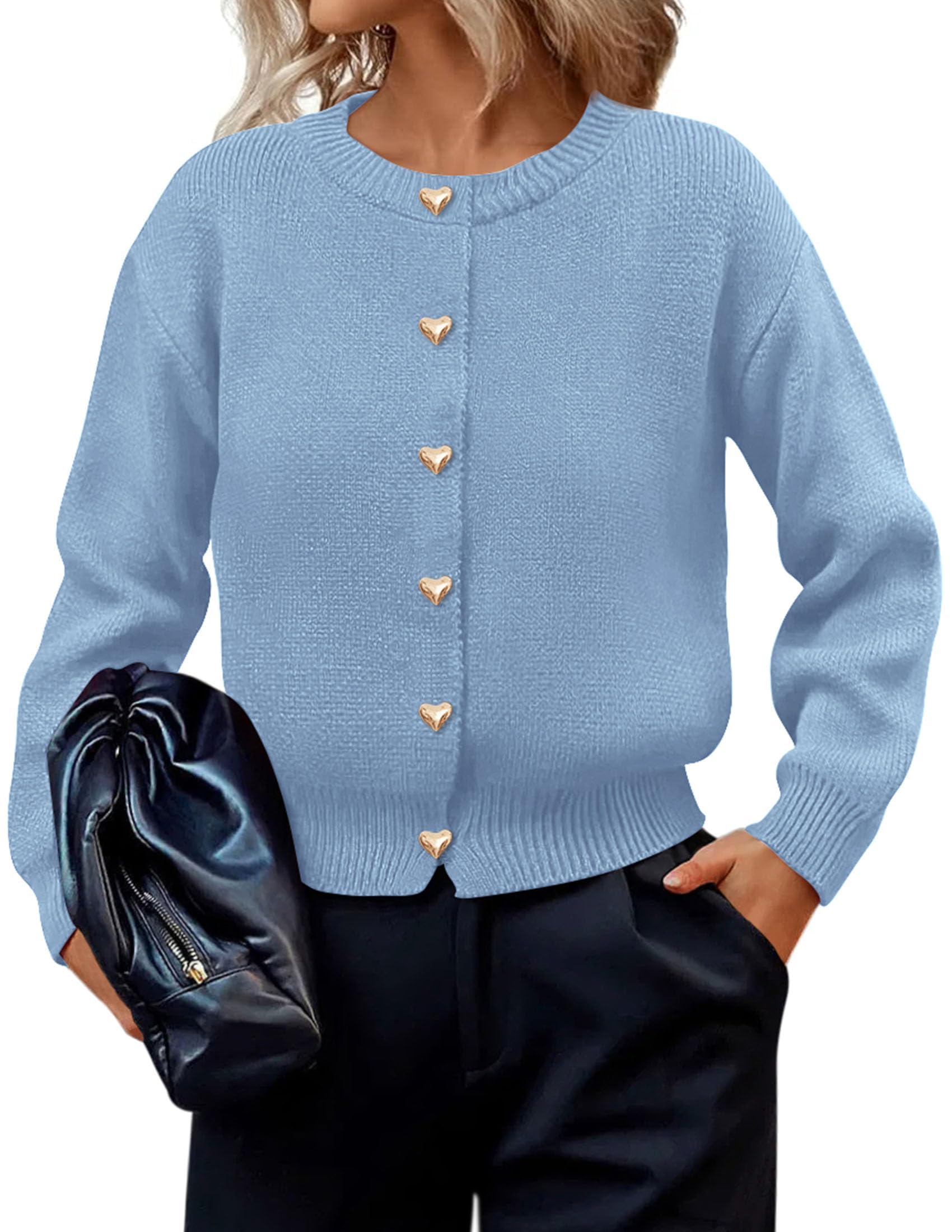 Women's Long Sleeve Button Up Cardigan,Light Blue,S