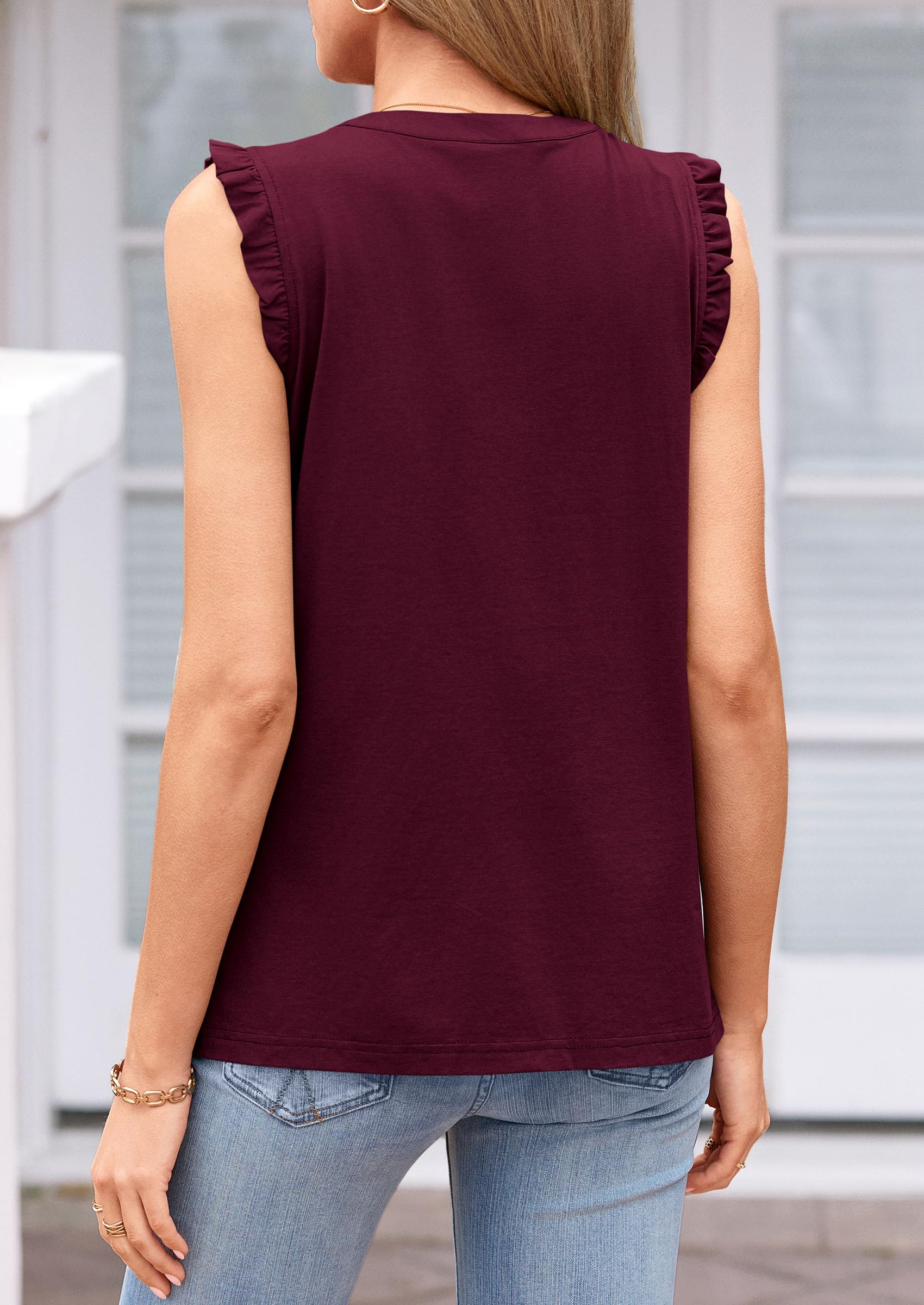 Women's V Neck Sleeveless Blouses Summer Tops,Burgundy,M