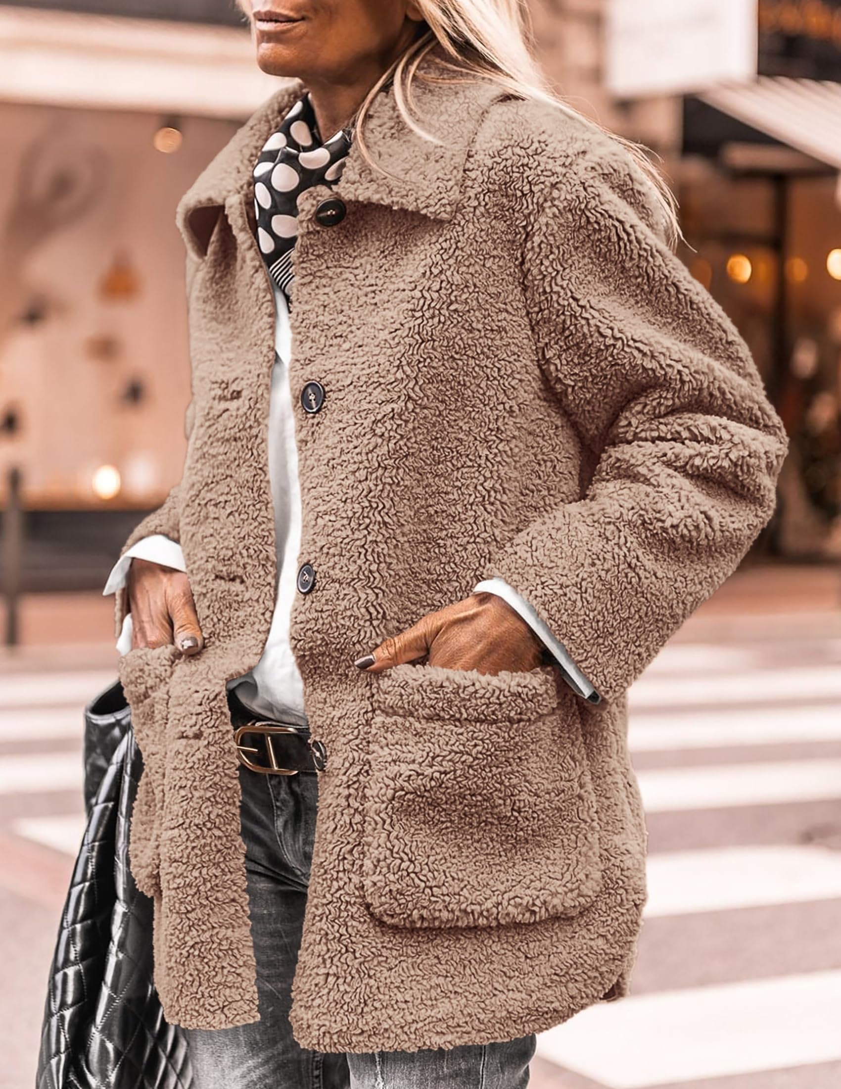 Women's Fleece Sherpa Coats Winter Outfits Camel,S