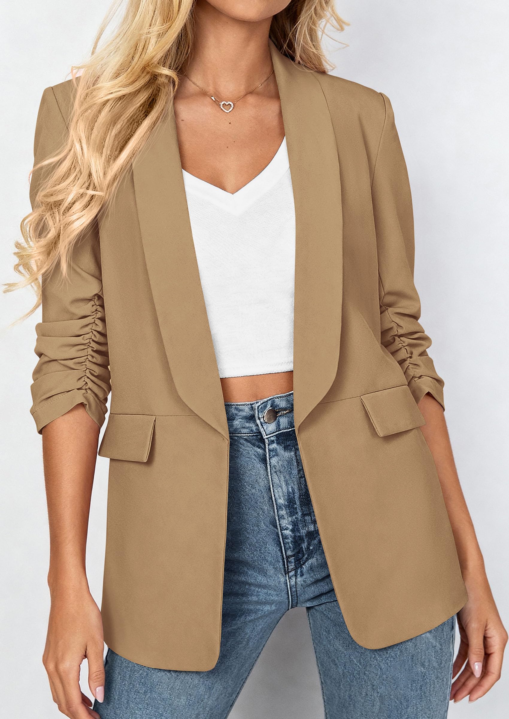 Women's Summer Blazers Business Casual Outfits Khaki,XS