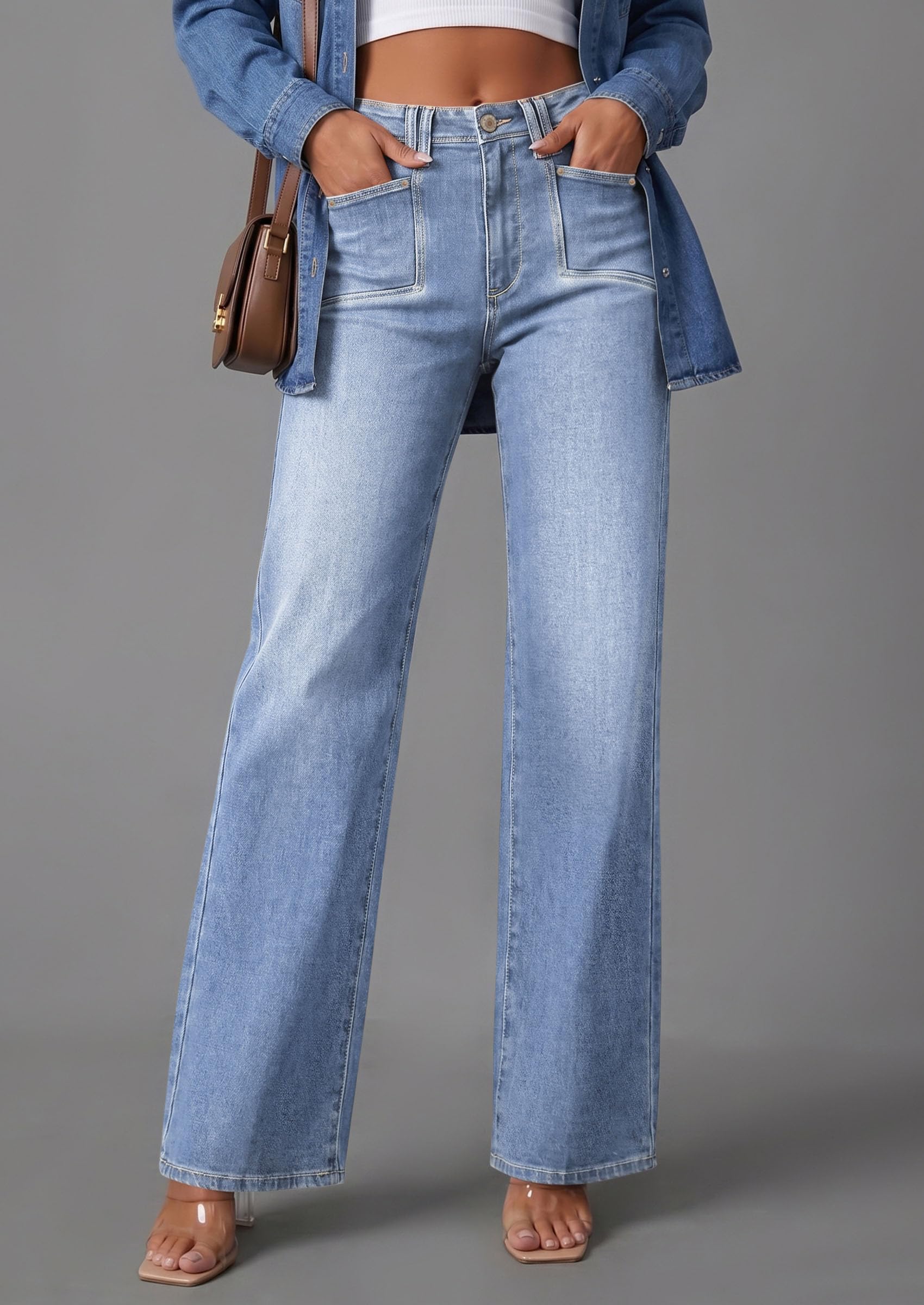 High Waisted Wide Leg Jeans for Women 2026 Trendy,Beau Blue,4