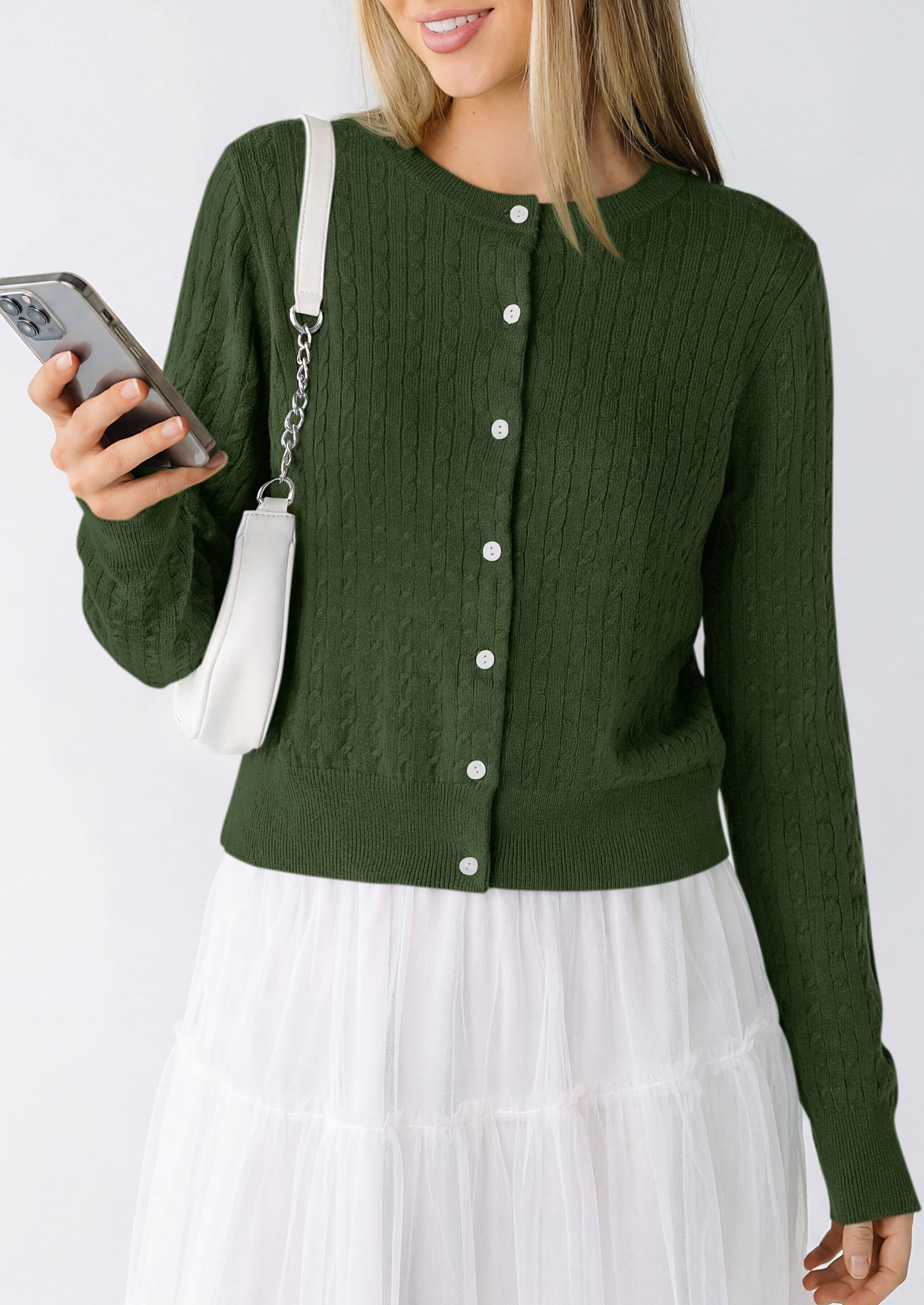 Women Fall Lightweight Cardigans Button Up Cable Knit Sweaters