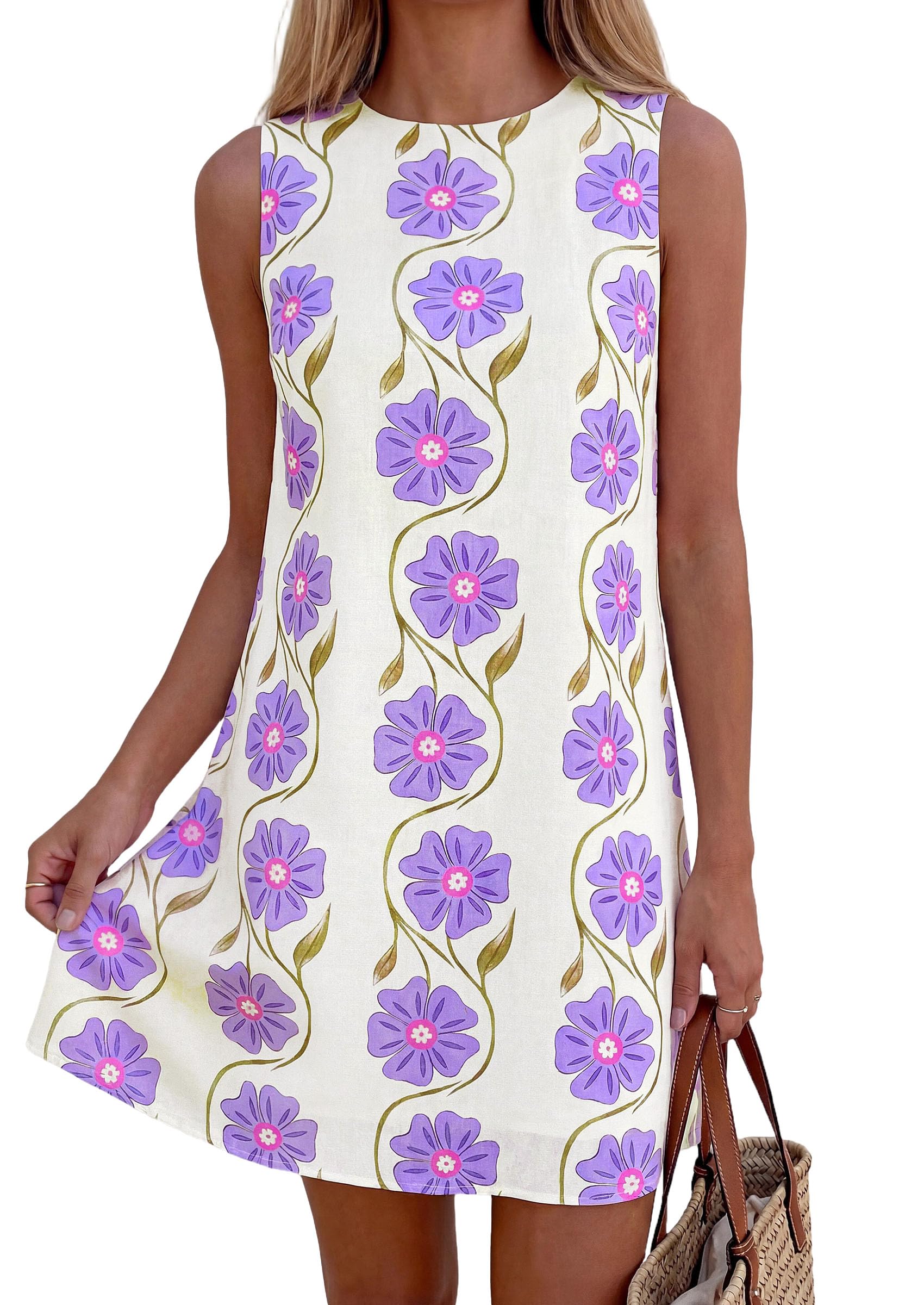 Women's Summer Floral Sundresses Sleeveless Mini Dress