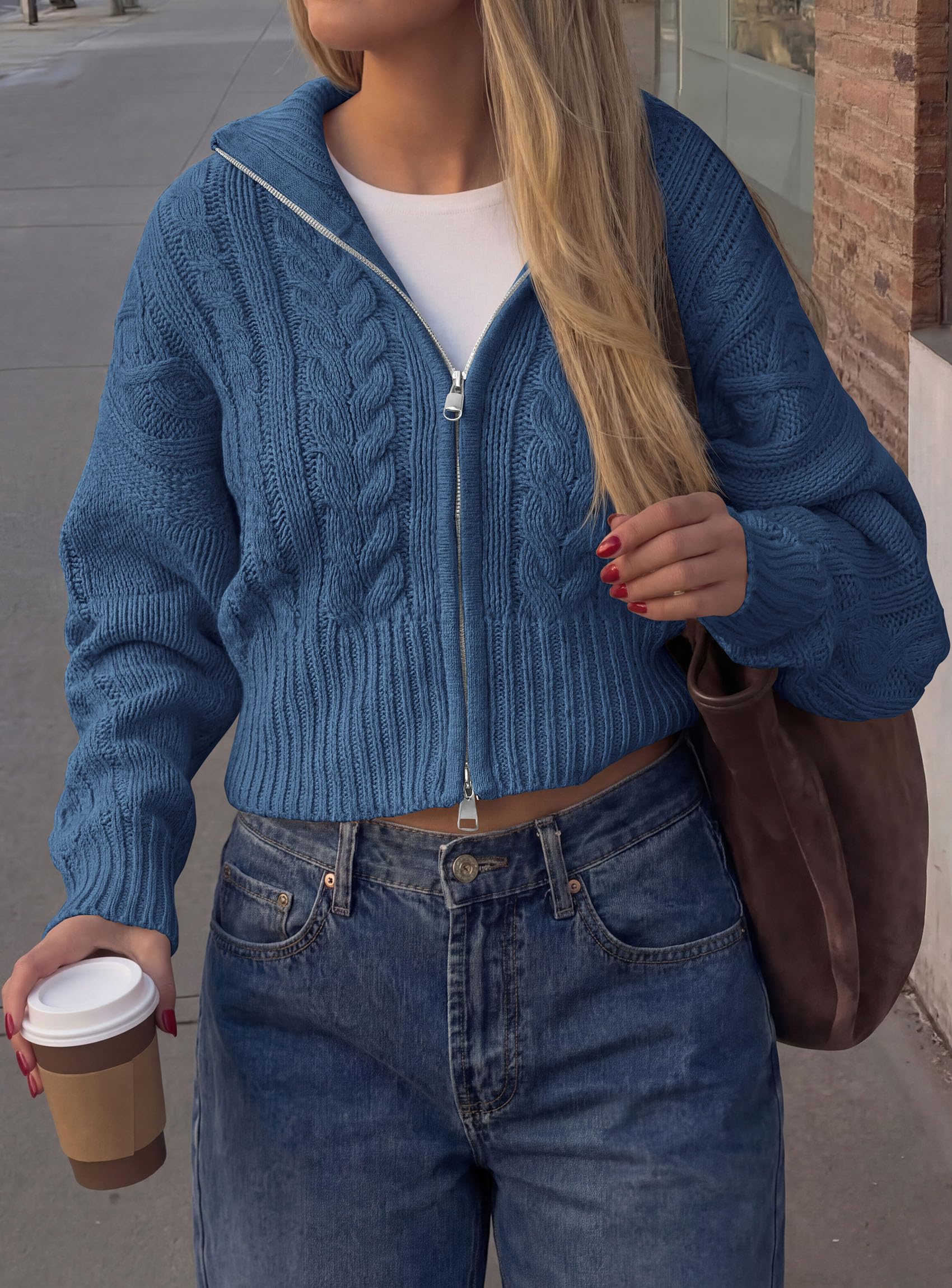 Women's Zip Up Cardigan Sweaters Cropped Jackets Fall Outfits