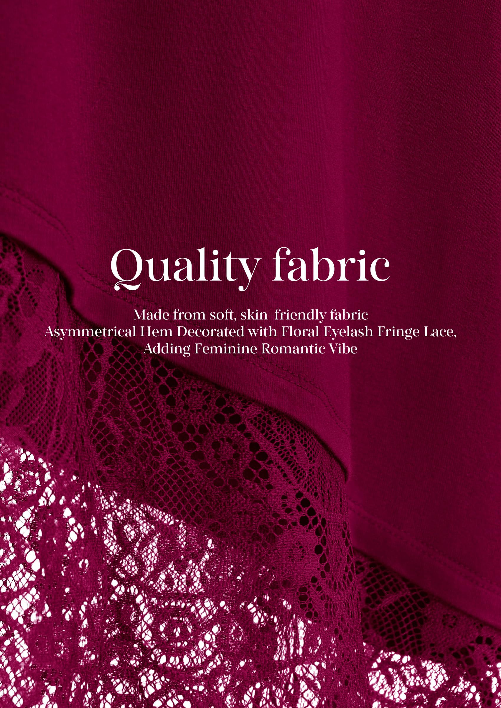Women's Lace Patchwork Long Sleeve Shirts,Wine Red,S