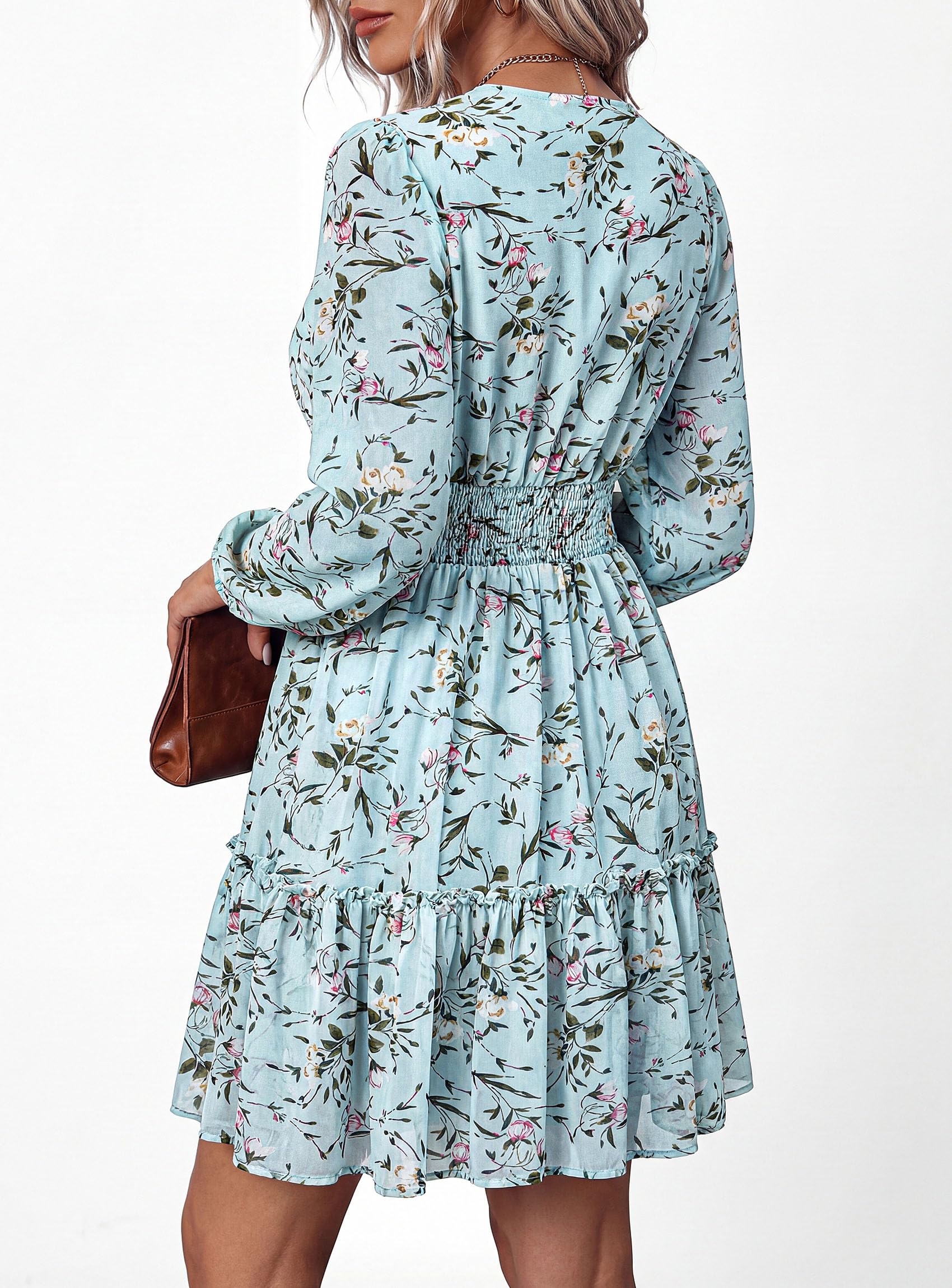 Women Floral Long Sleeve Mini Dress Fall Wedding Guest Dresses