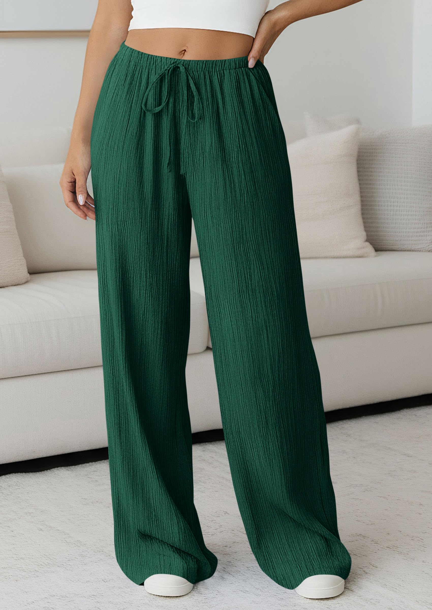 Women's Palazzo Pants Casual Wide Leg Trousers,Dark Green,S
