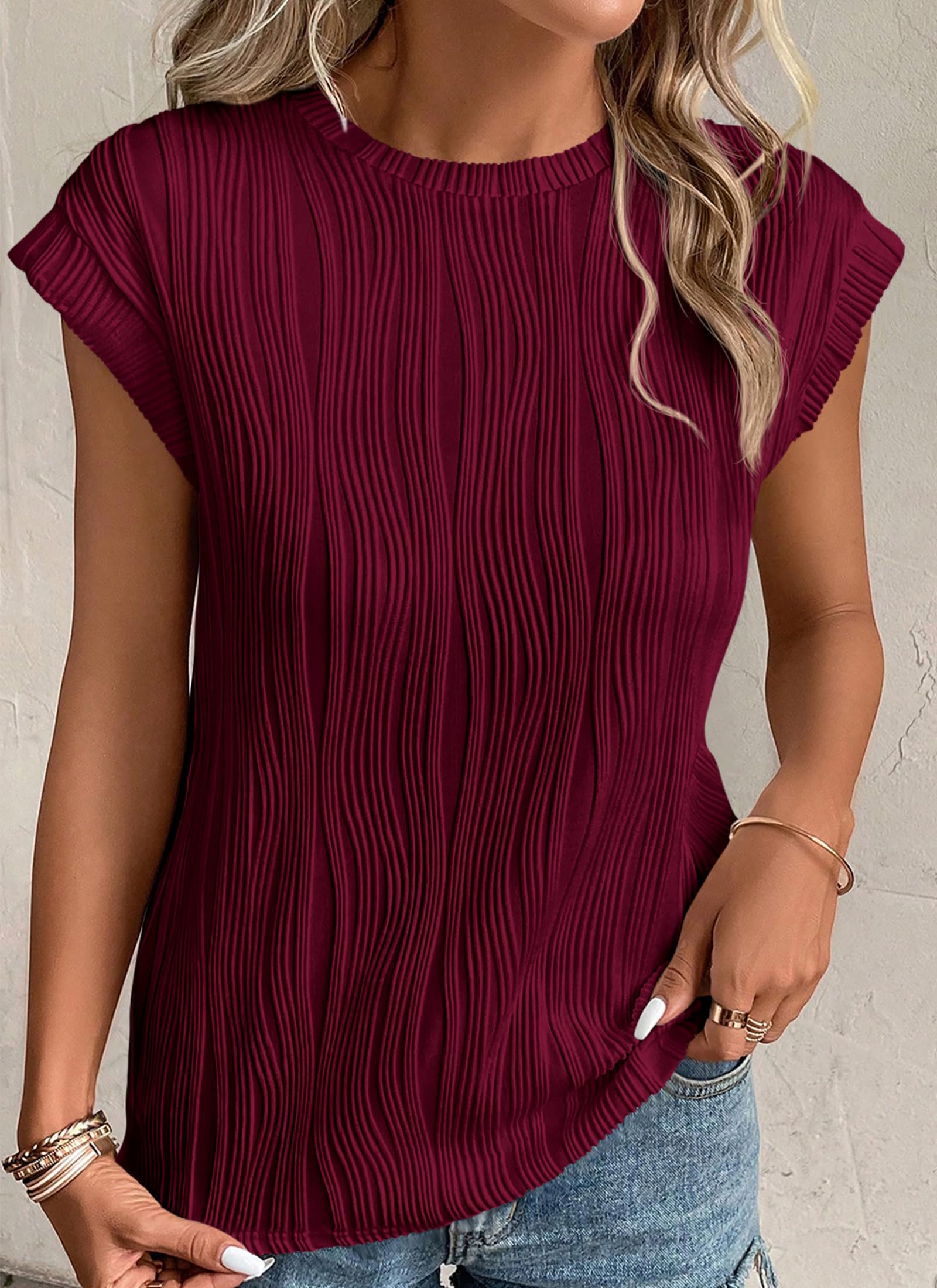 Blouses for Women Dressy Casual Summer Tops, Wine Red,S