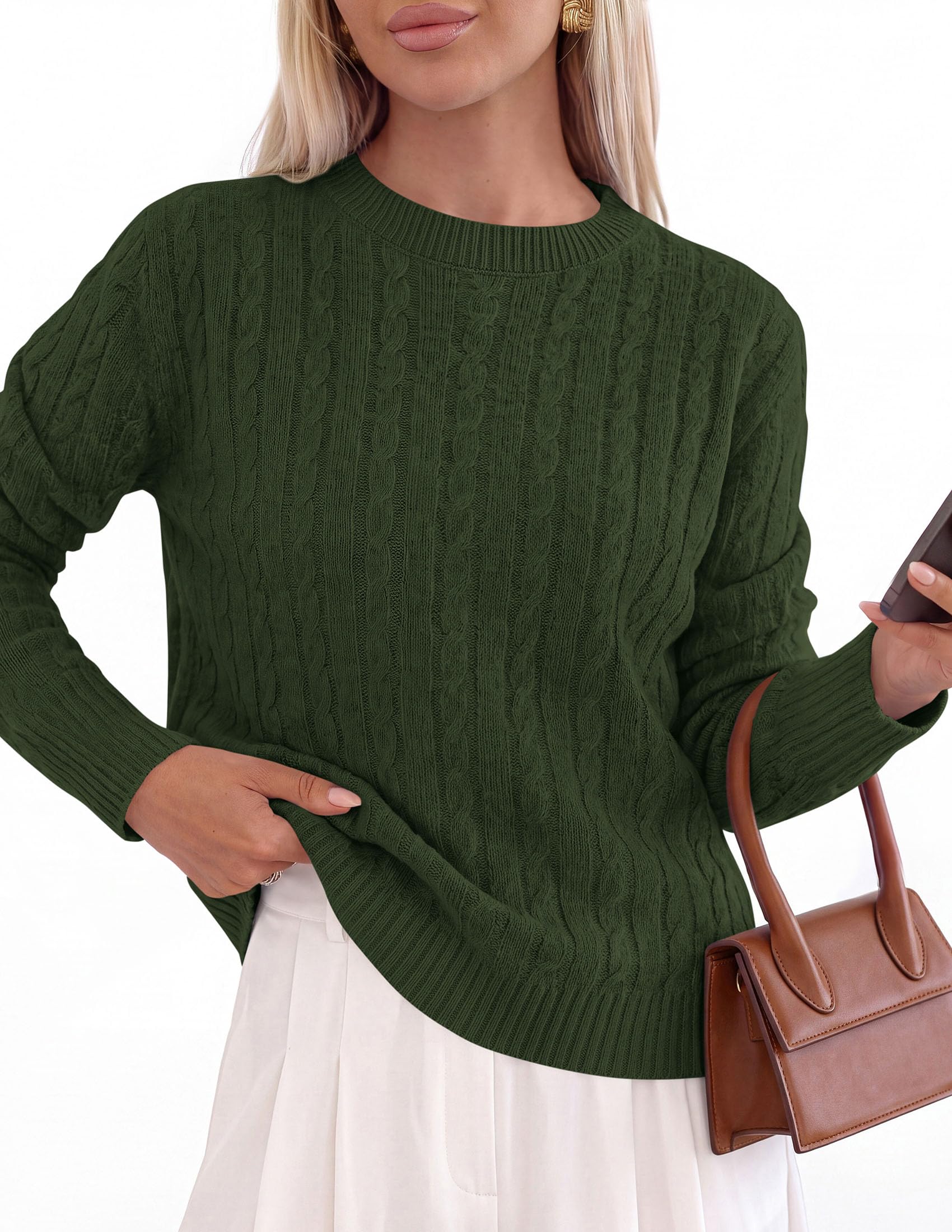 Womens Cable Knit Crewneck Fall Sweater Long Sleeve Tops 2026