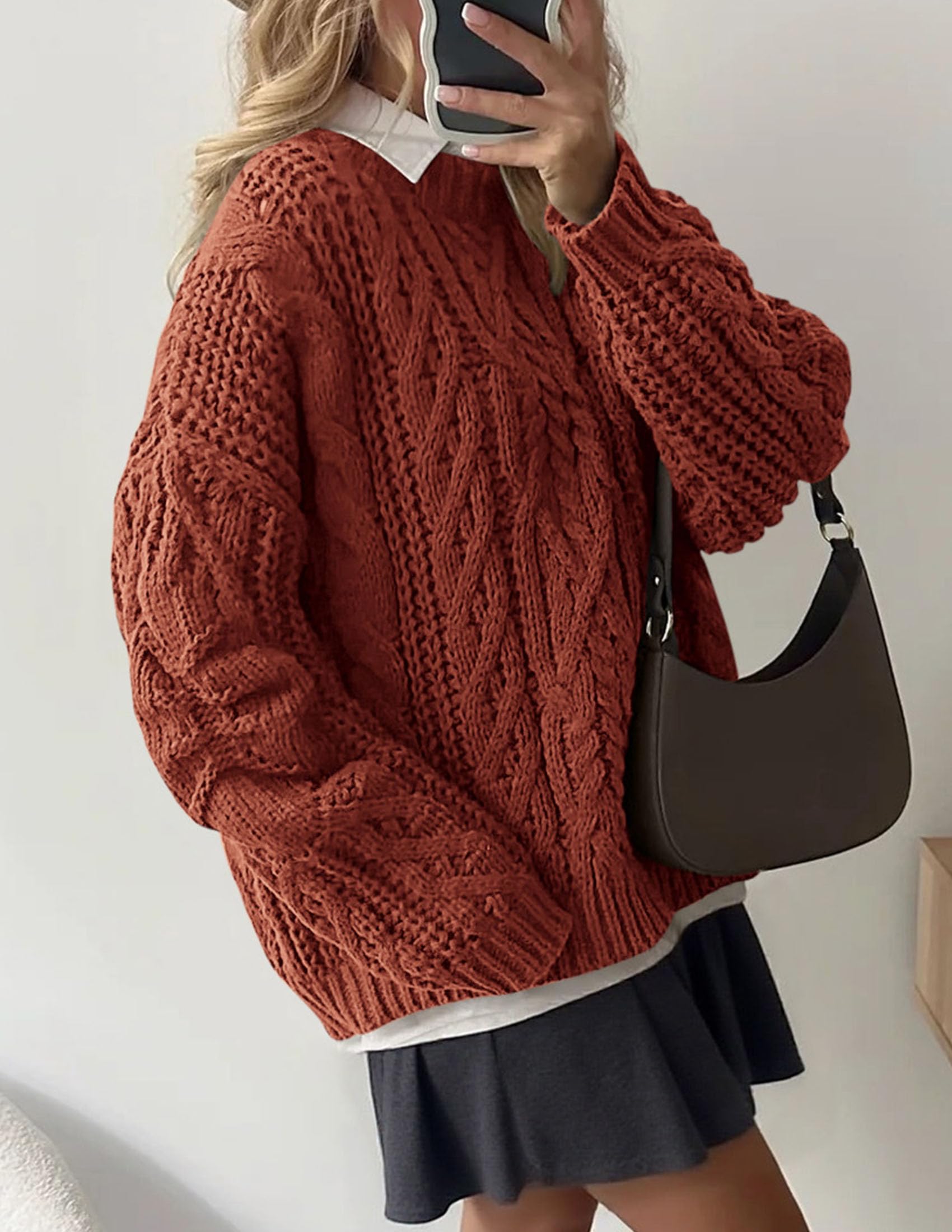 Womens Oversized Fall Sweaters Chunky Cable Knit Pullover Tops