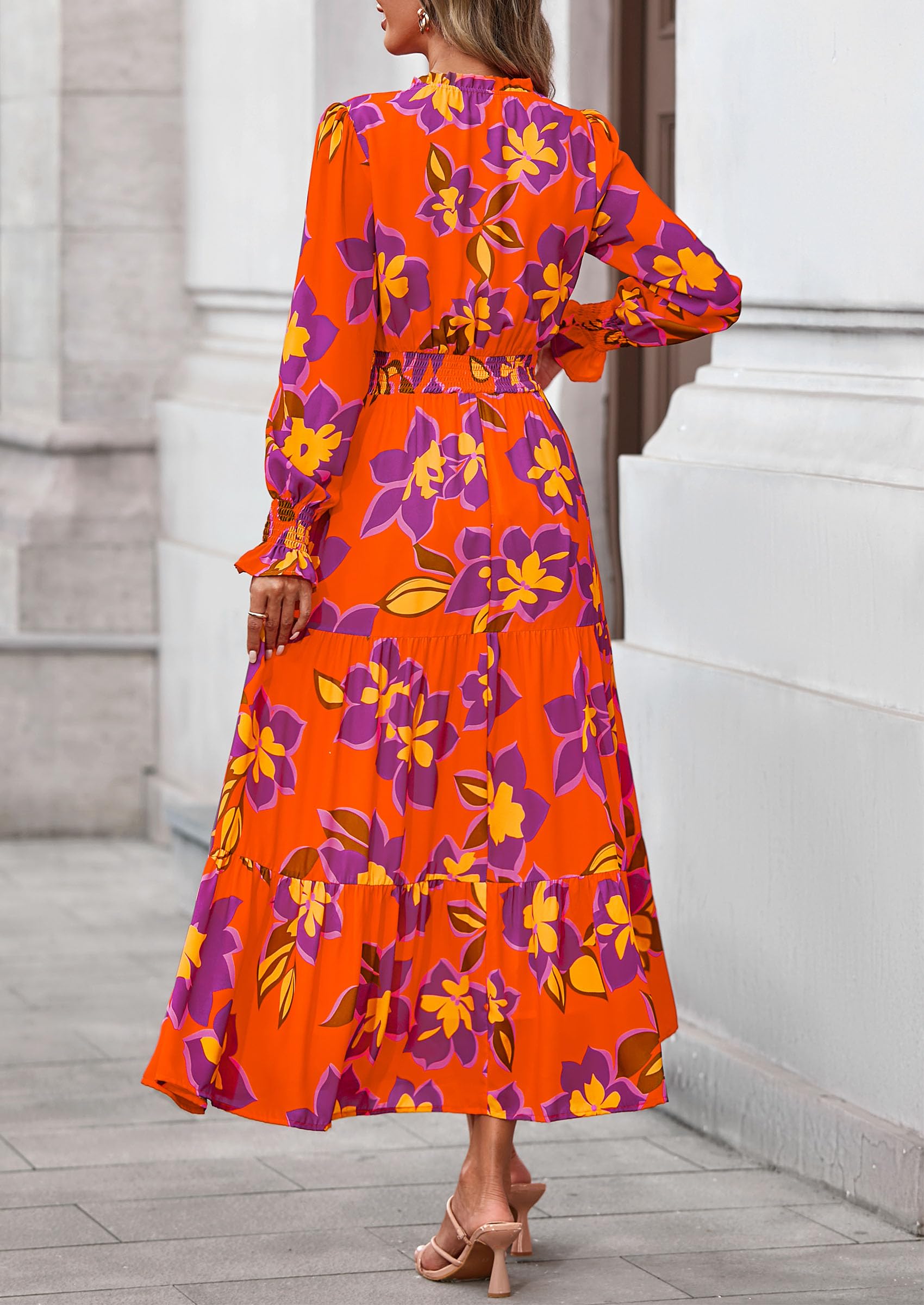 Women's Floral Maxi Dress Fall A Line Wedding Guest Dresses