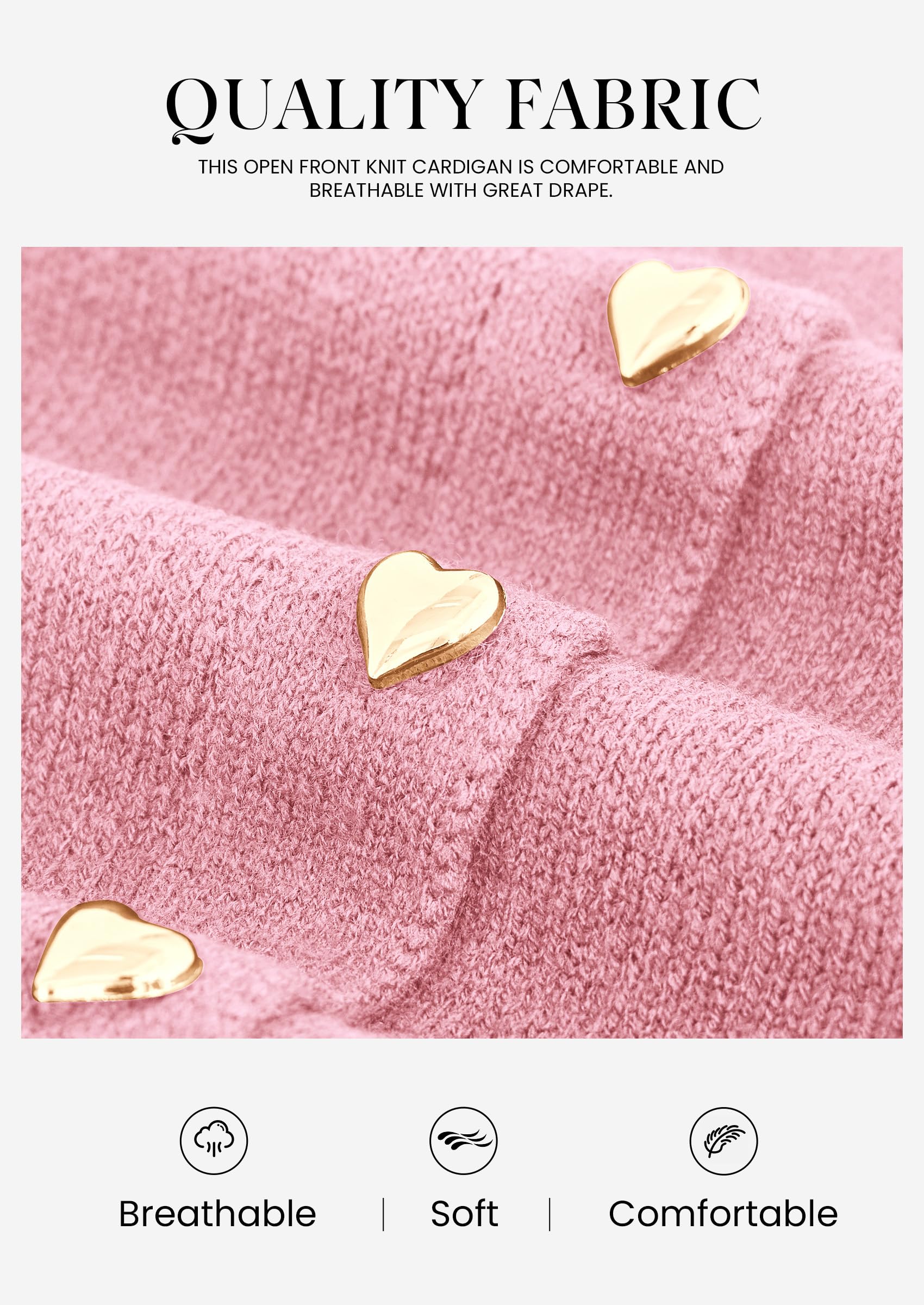 Women's Long Sleeve Button Up Cardigan,Pink,L