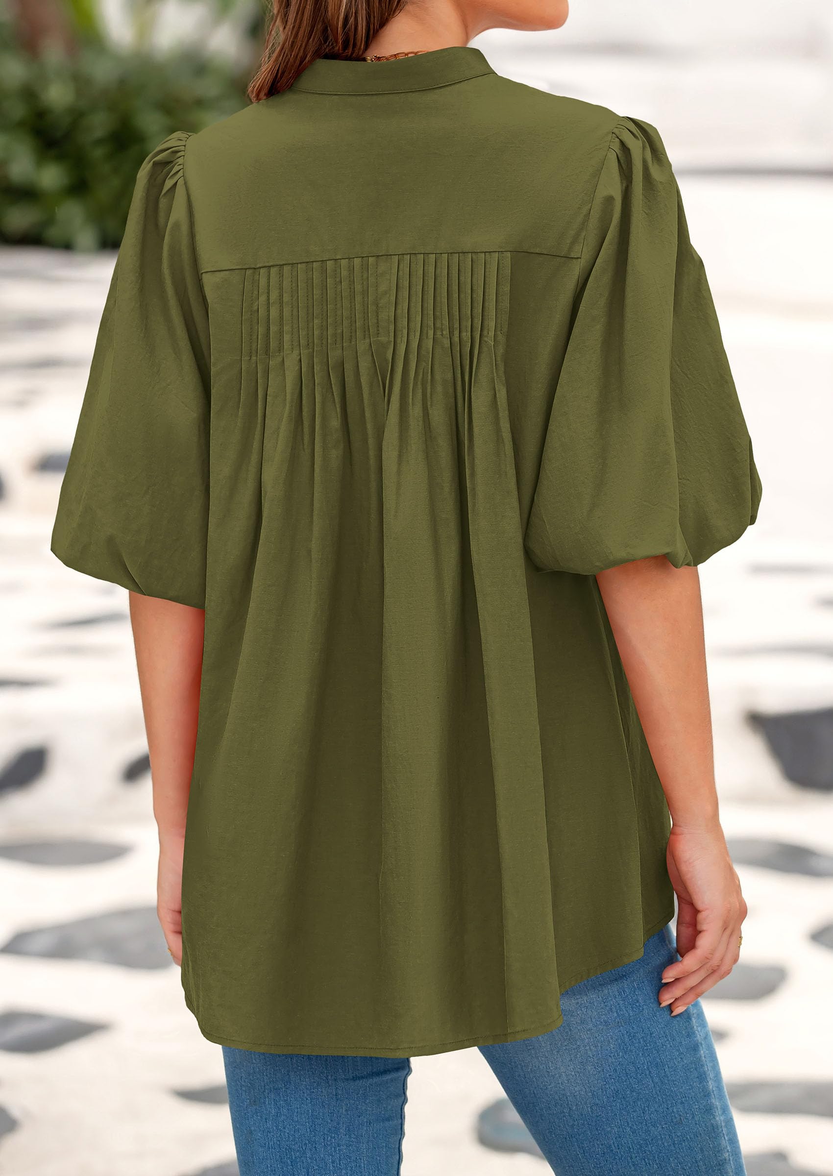 Short Sleeve Henley Shirts for Women,Army Green,S