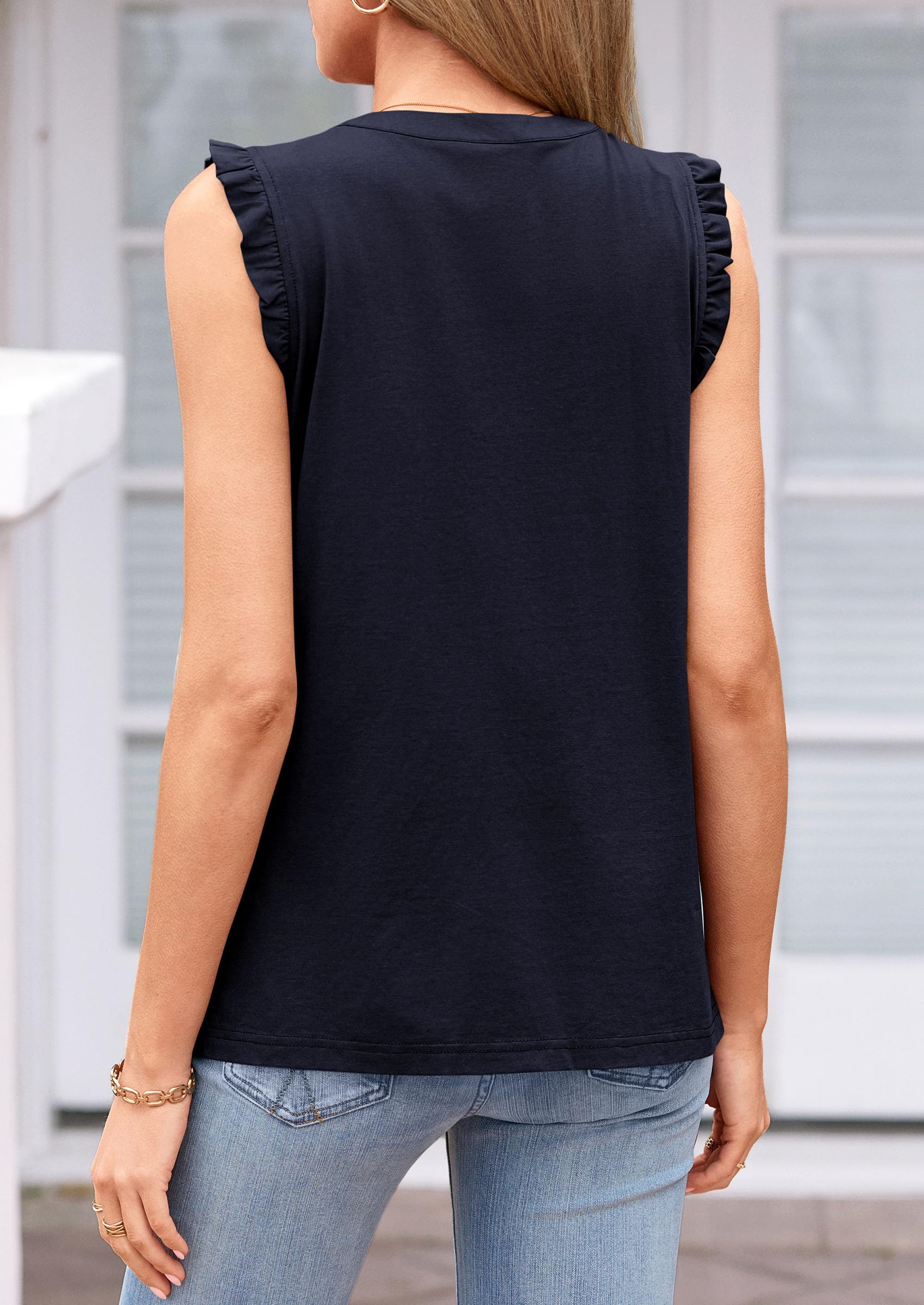Women's V Neck Sleeveless Blouses Summer Tops,Navy,S