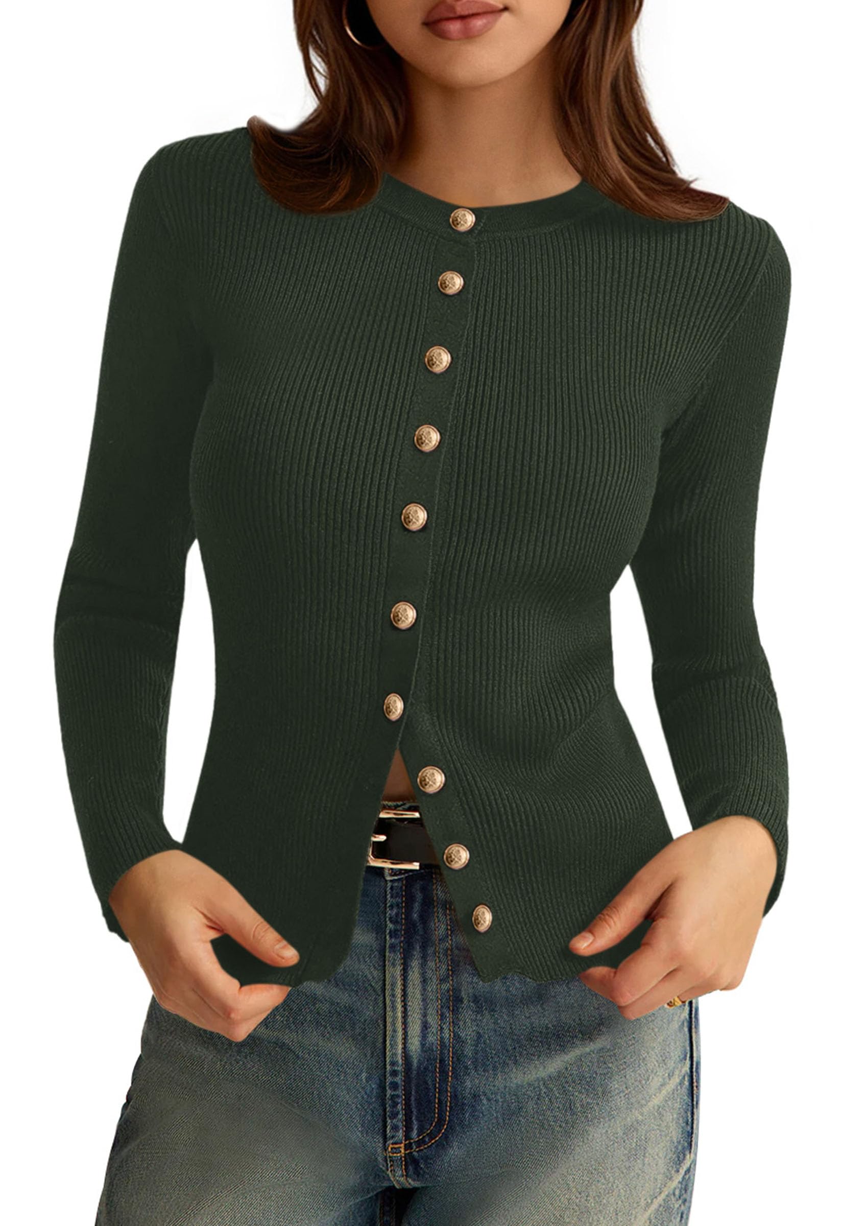 Women's Fall Lightweight Cardigan Sweaters,Army Green,S