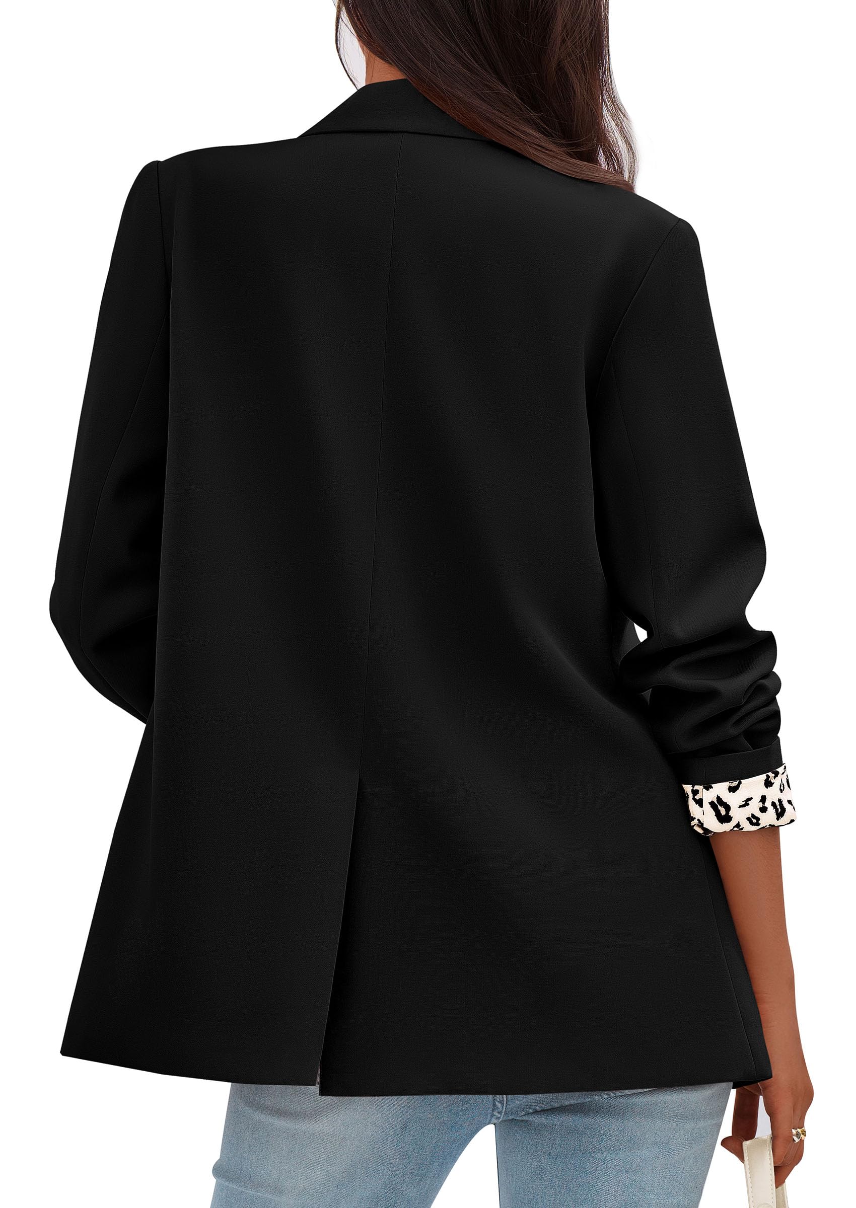 Womens Open Front Leopard Blazers Suit Jackets,Black,S