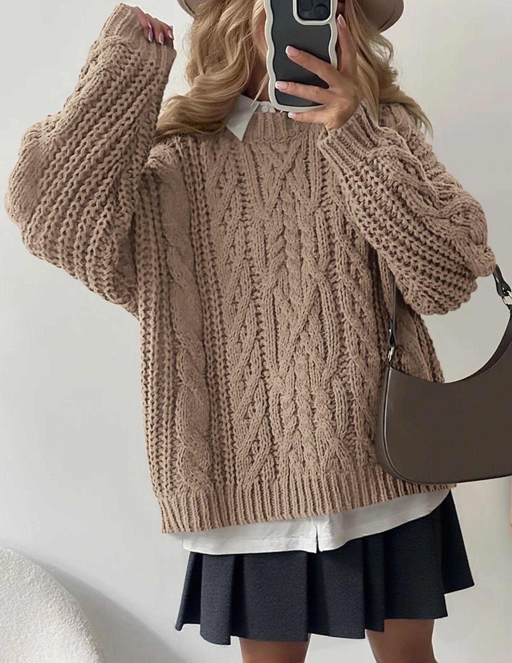 Womens Oversized Fall Sweaters Chunky Cable Knit Pullover Tops