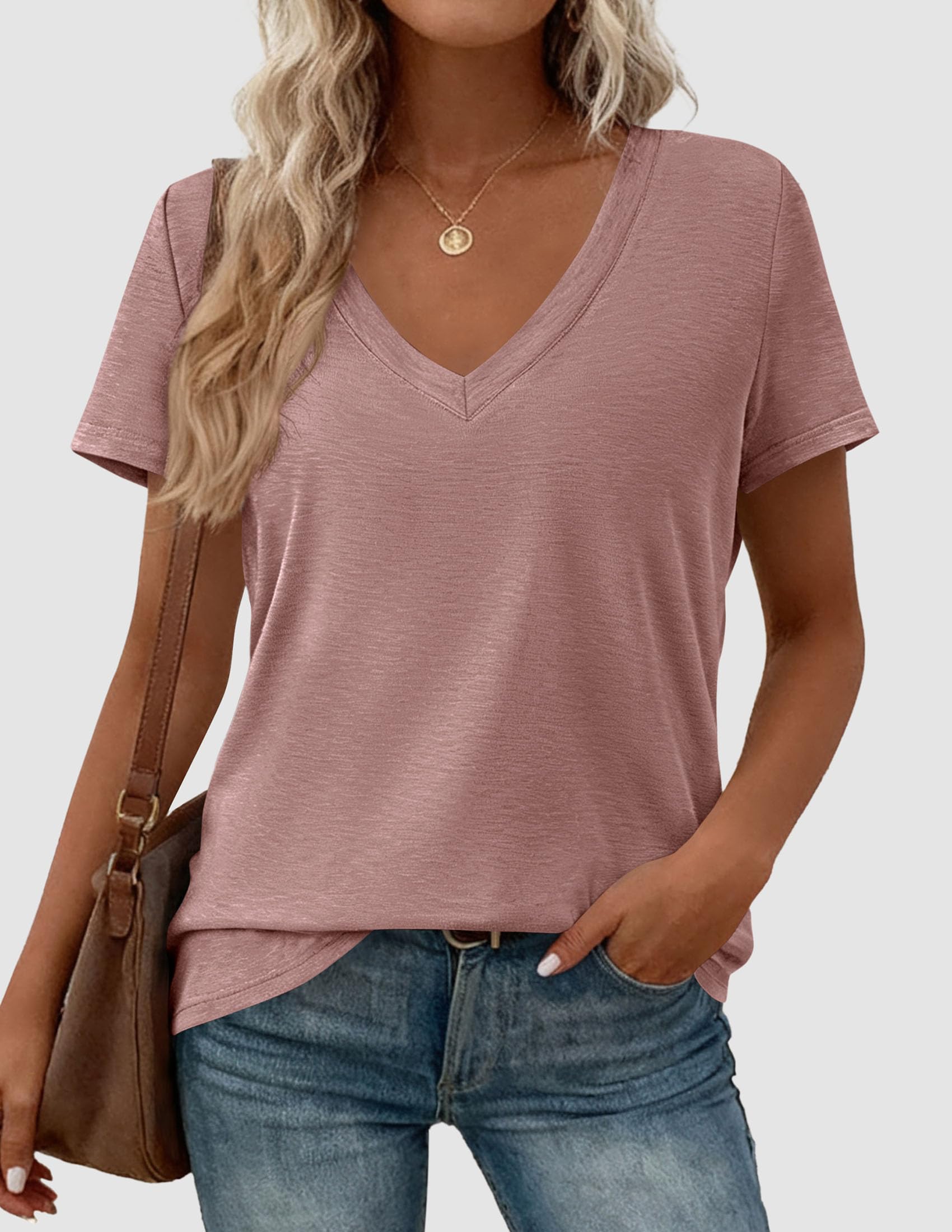 Womens Tops Short Sleeve Oversized Tshirts, Dusty Pink,S