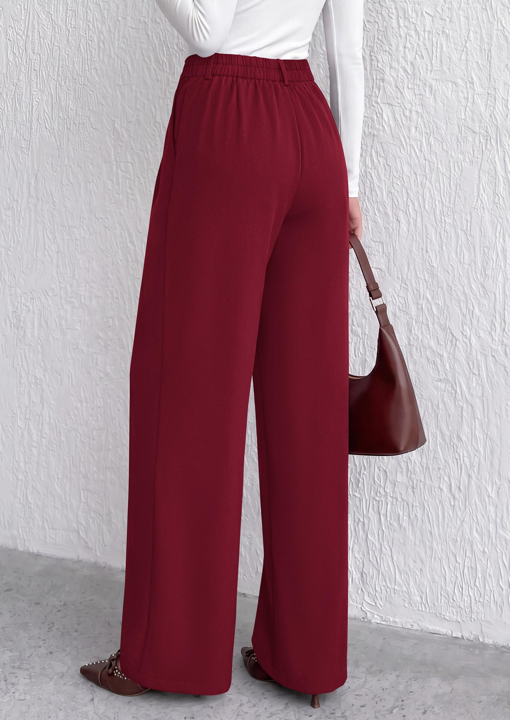 Women's Dress Pants Wide Leg Flowy Trousers,Burgundy,S