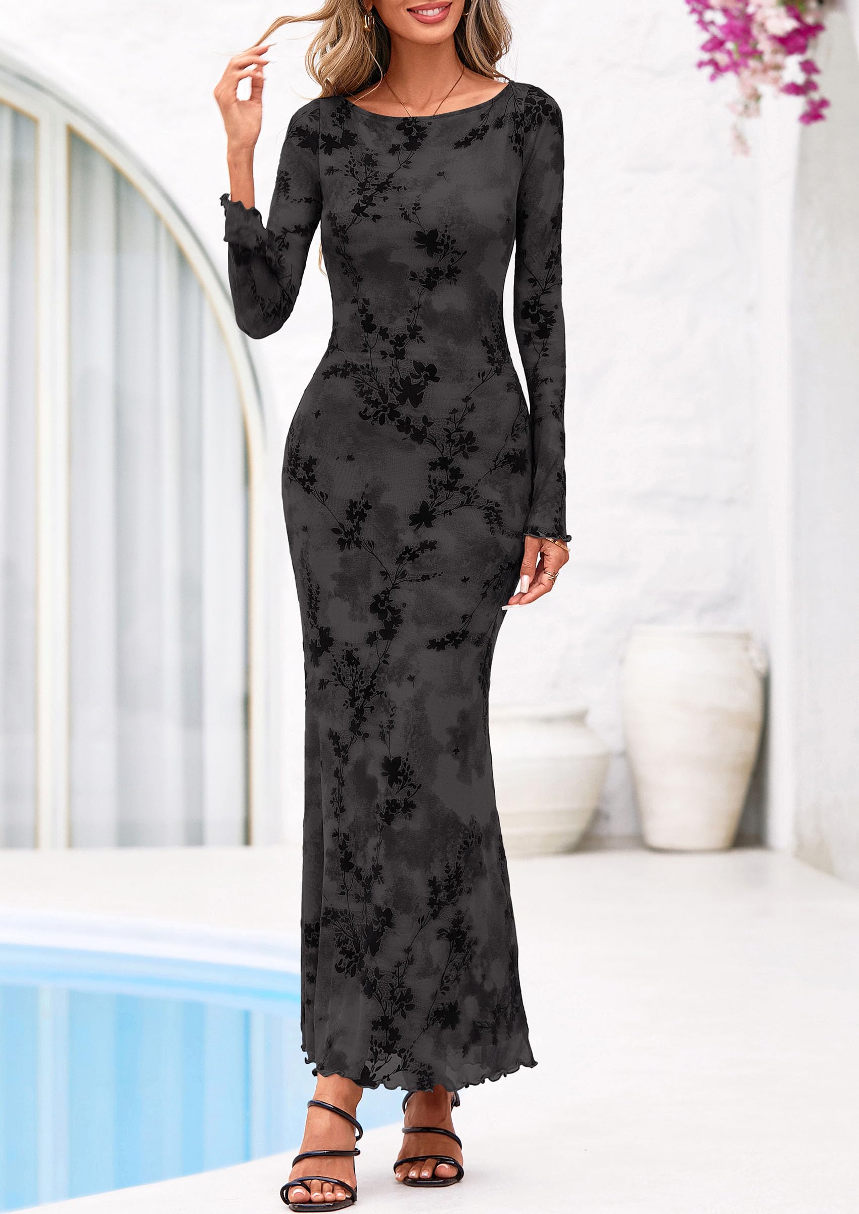 Women's Floral Bodycon Maxi Dress Wedding Guest Dresses