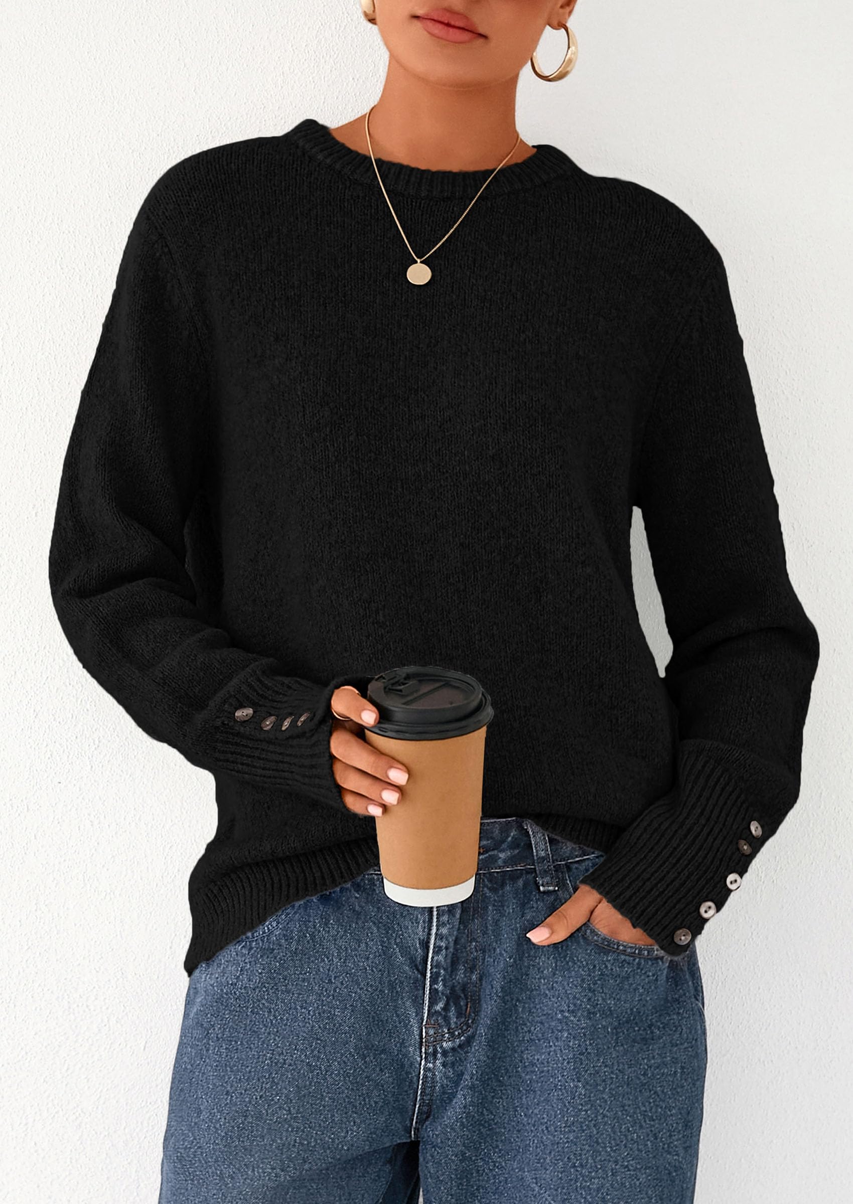 Fall Sweaters for Women Cozy Casual Pullover Ribbed Knit Tops