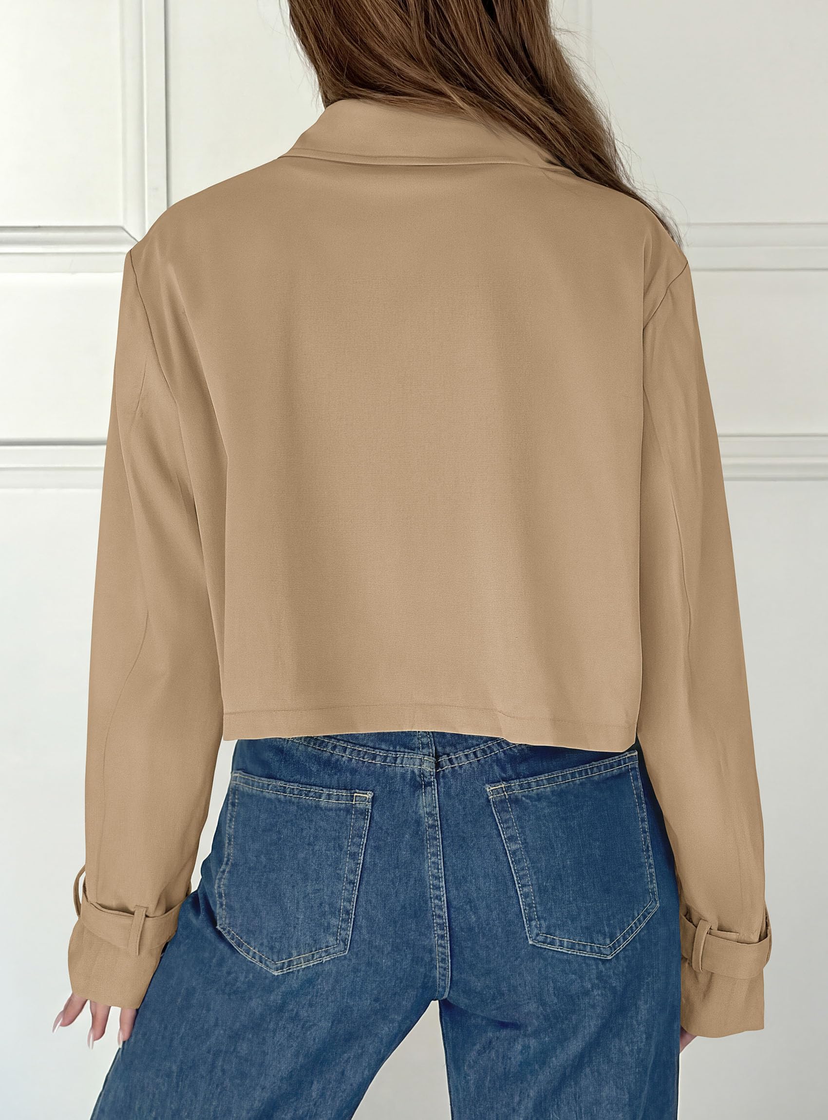 Cropped Trench Coat For Women Short Jacket,Khaki,S