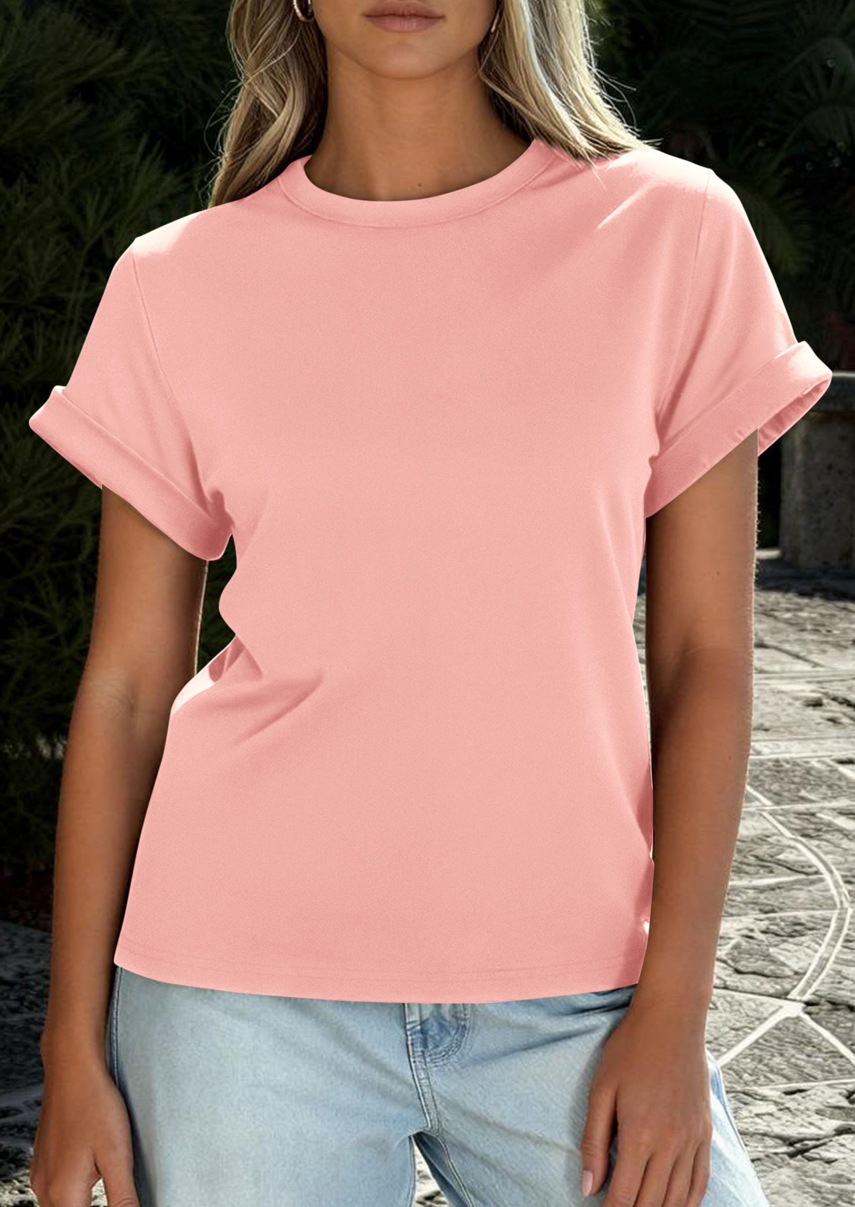 Womens Summer Tops Short Sleeve Shirts,Pink,S