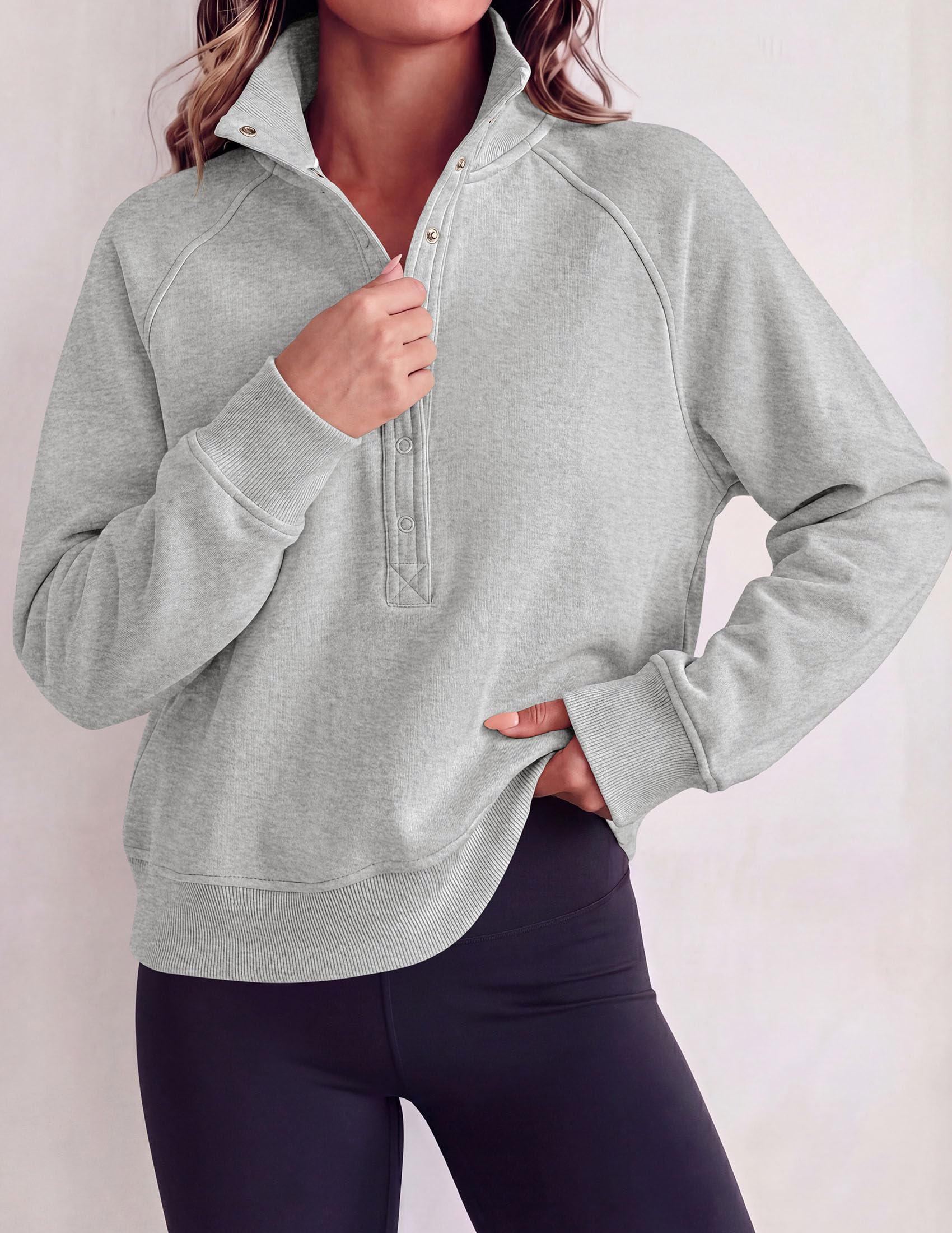 Women's Fall Oversized Sweatshirts Mock Neck Henley Pullover