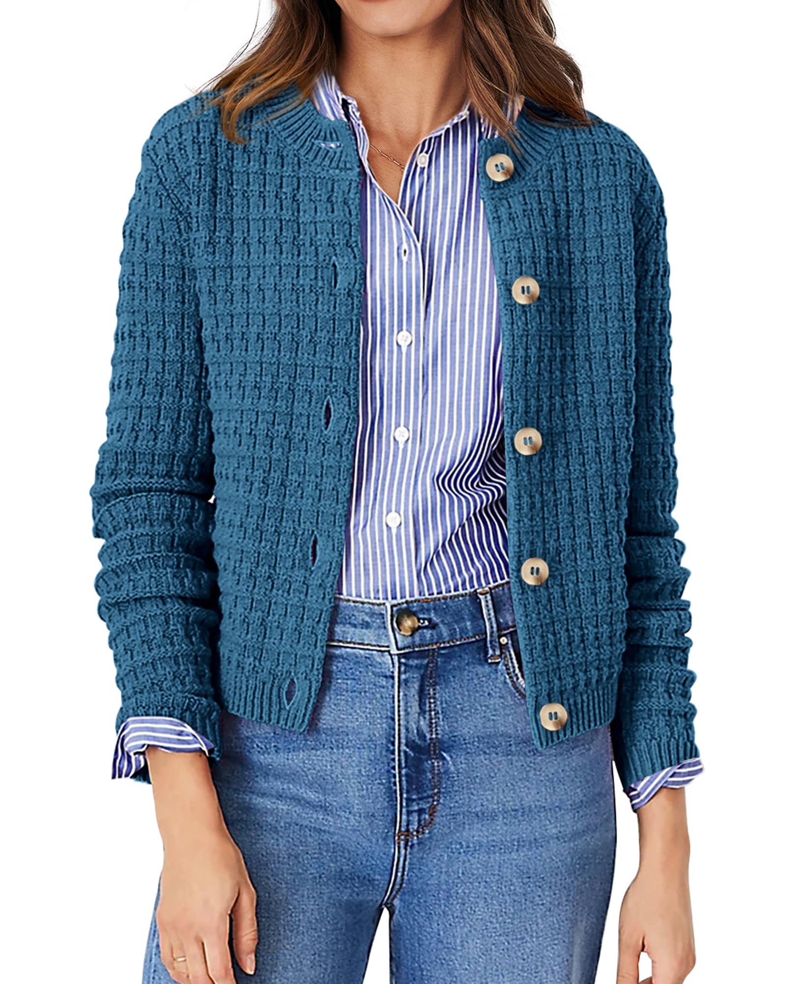 Women's Fall Lightweight Cardigan Sweaters Blue