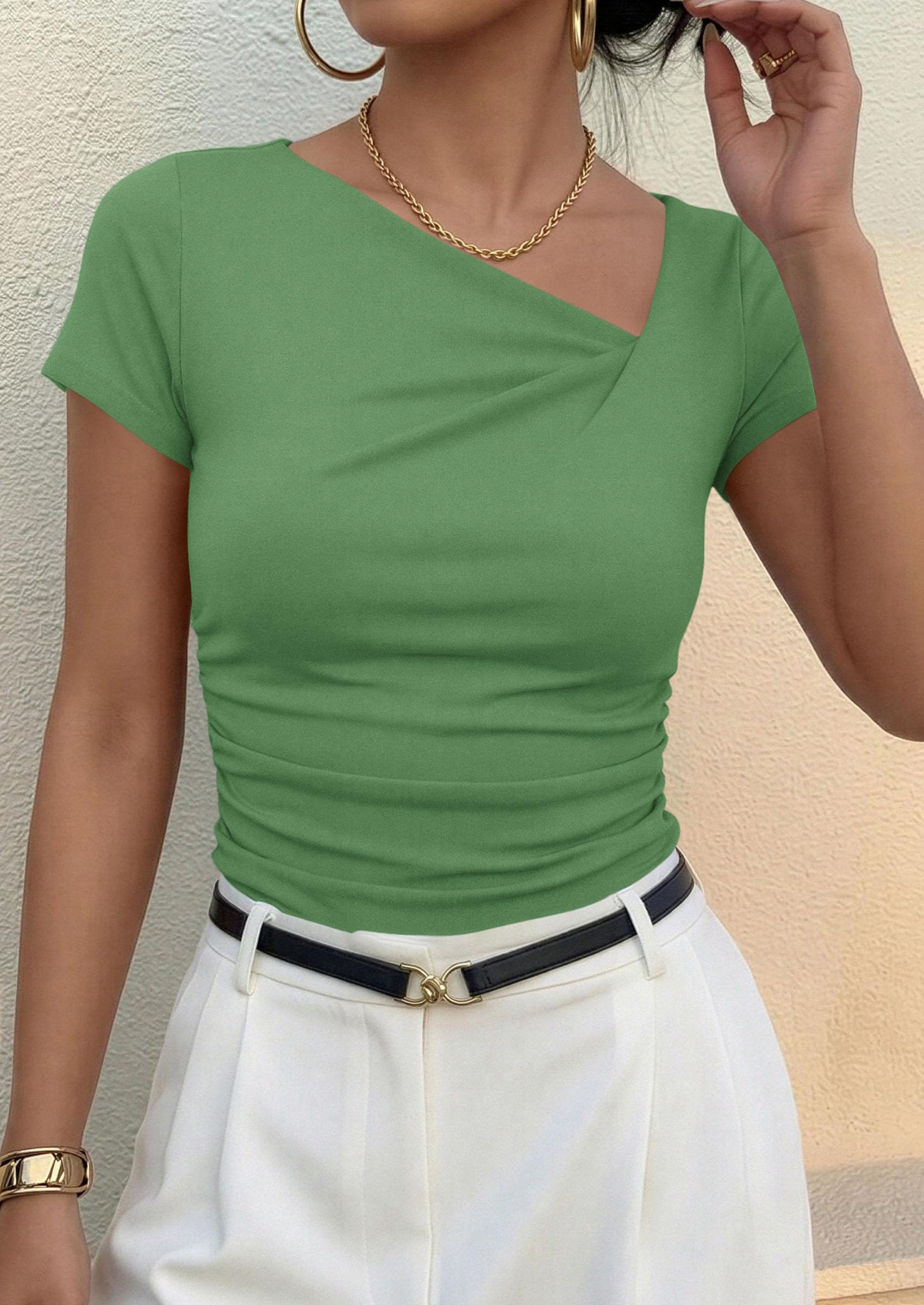 Women's Summer Trendy Asymmetrical Y2K Tops (Fruit Green,S)