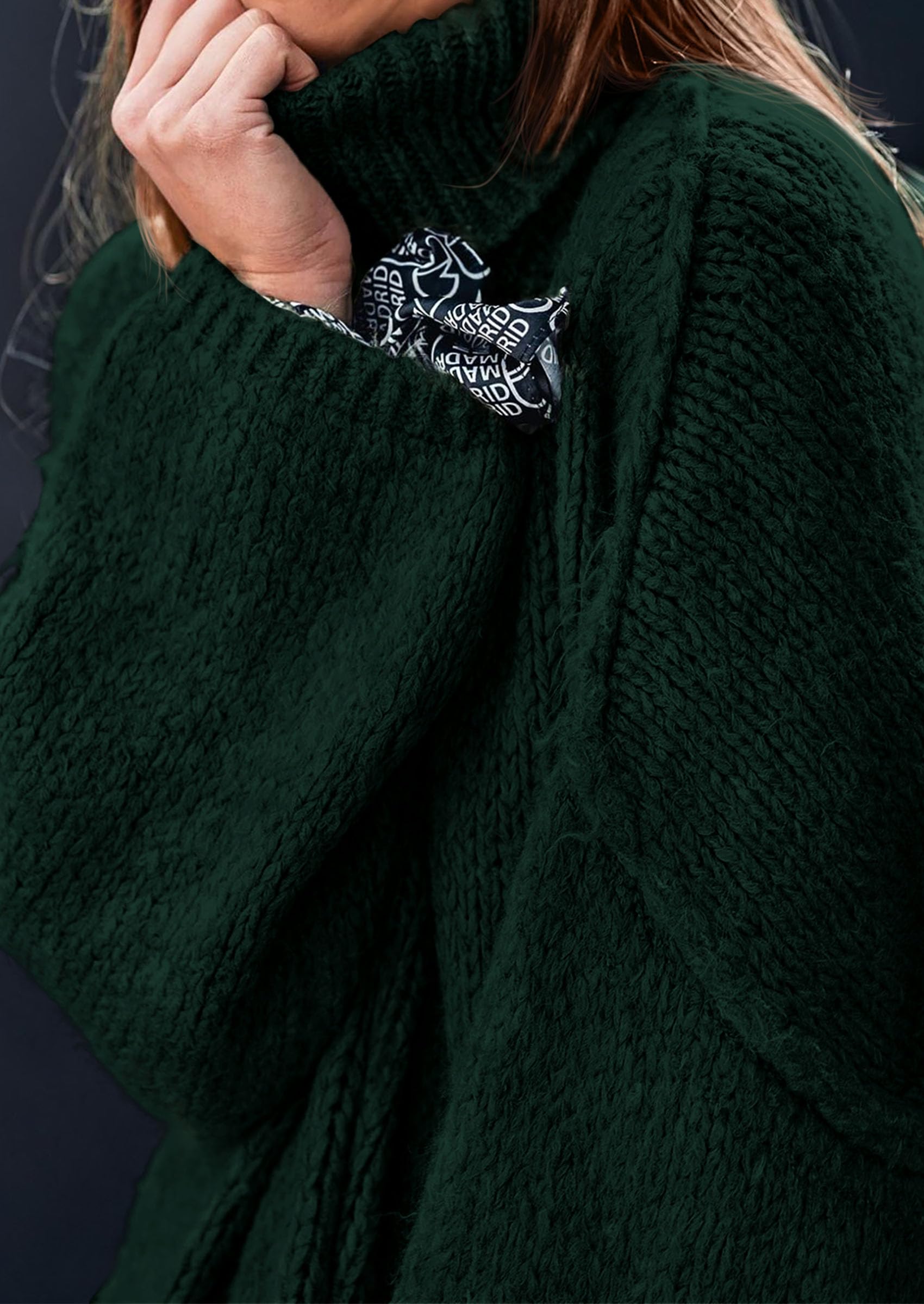 Womens Turtleneck Long Sleeve Oversized Sweaters,Dark Green,S