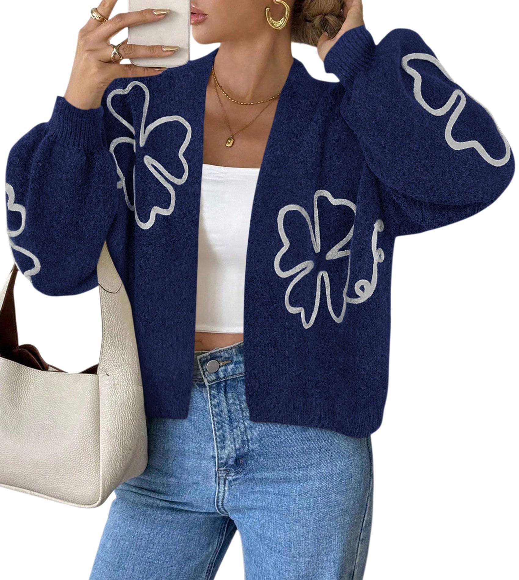 Women's Floral Oversized Cardigan Sweaters Trendy Fall Outfits