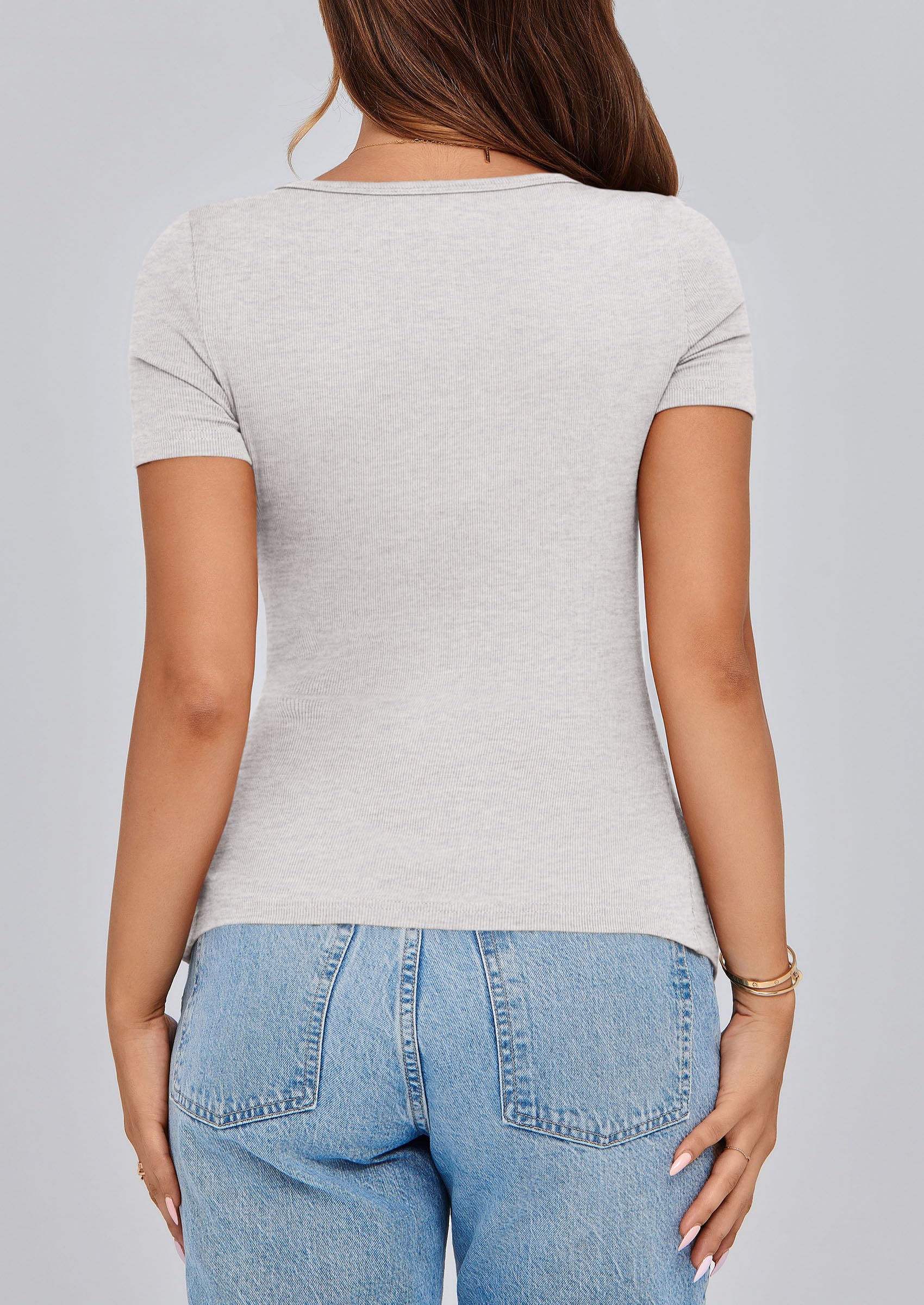 Women's Summer Tops Henley Tee Shirts (Light Grey,X-Small)