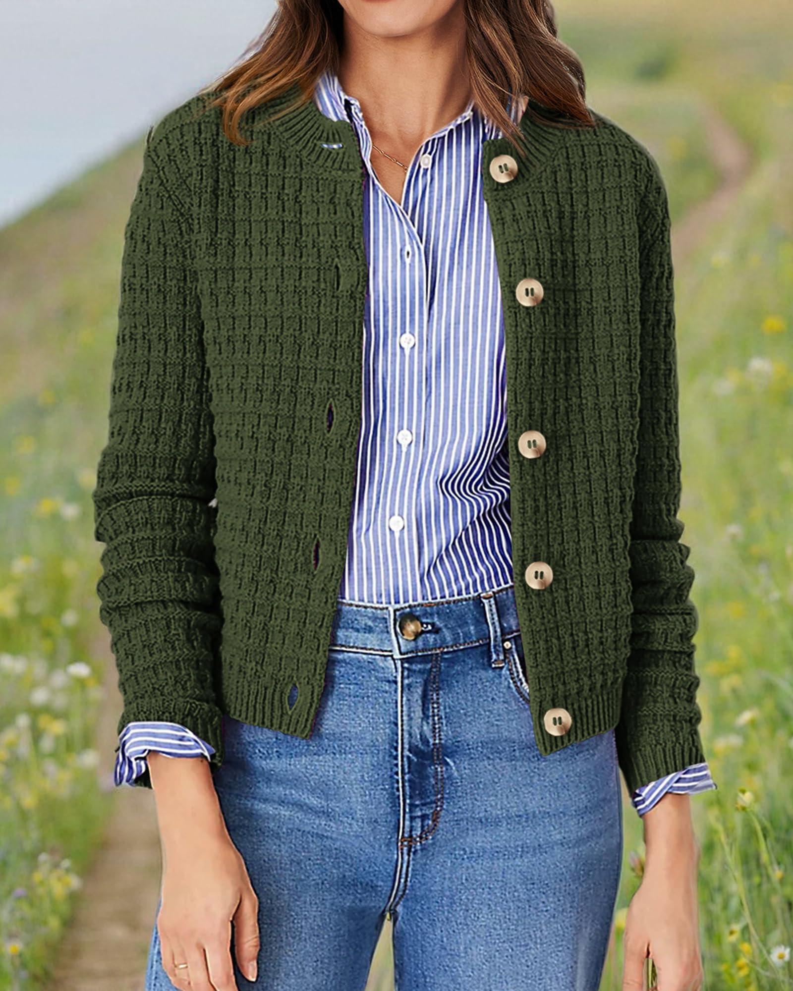 Women's Fall Lightweight Cardigan Sweaters Army Green