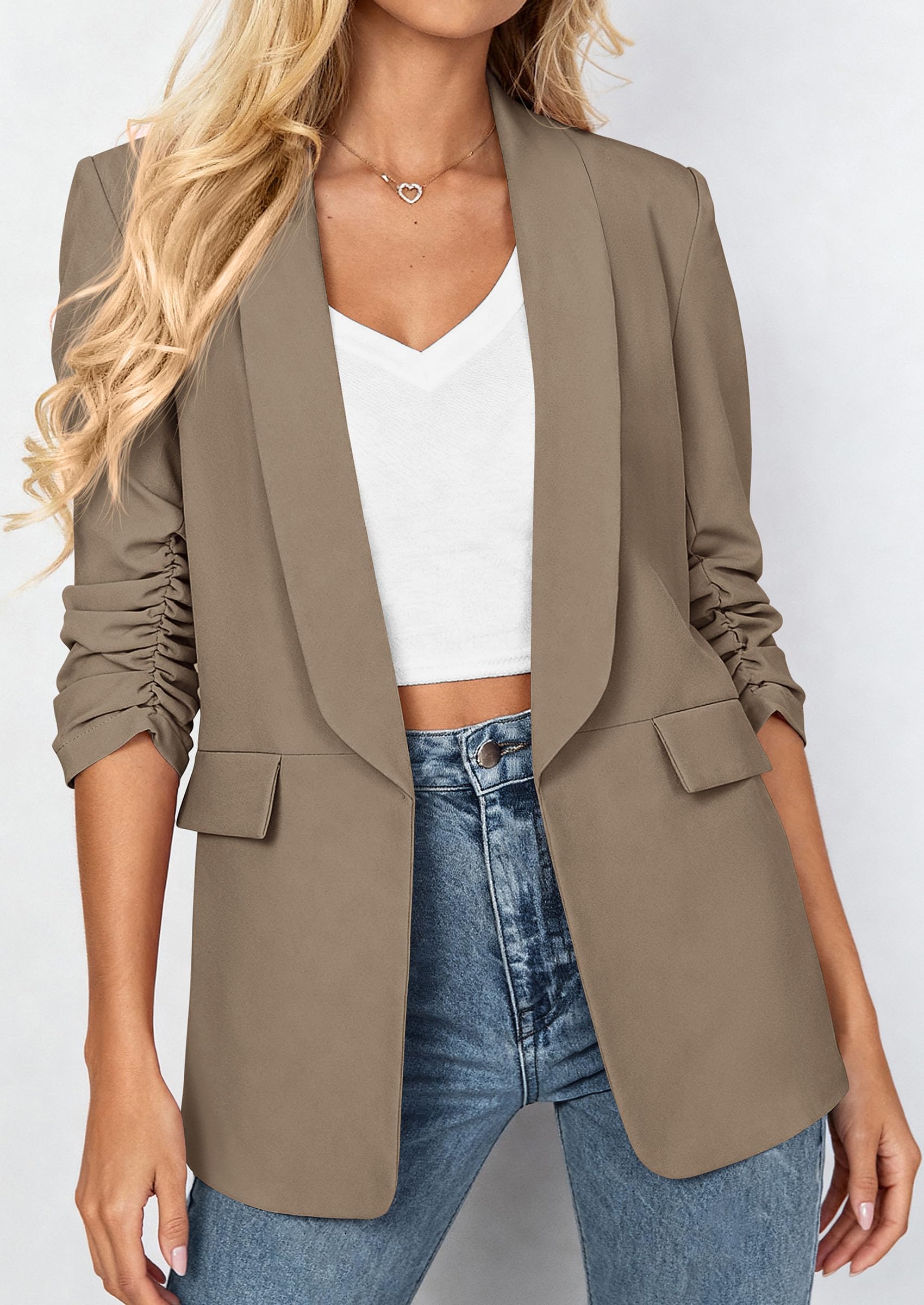 Women's Summer Blazers Business Casual Outfits Light Coffee,XS