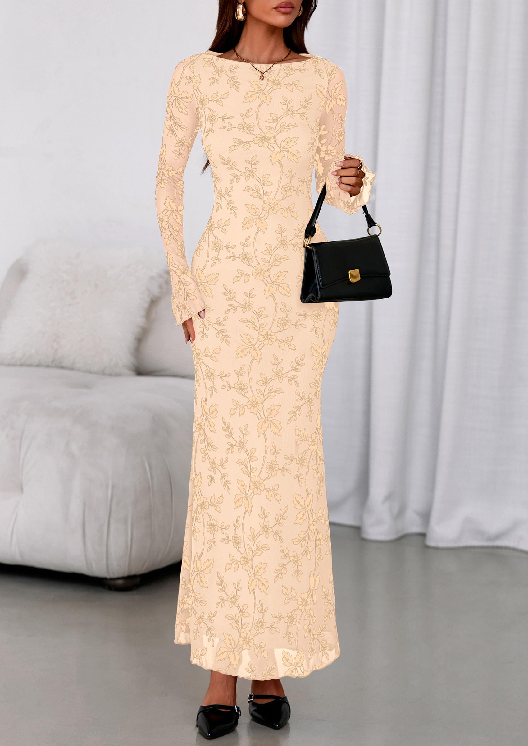 Women's Floral Bodycon Maxi Dress Wedding Guest Dresses