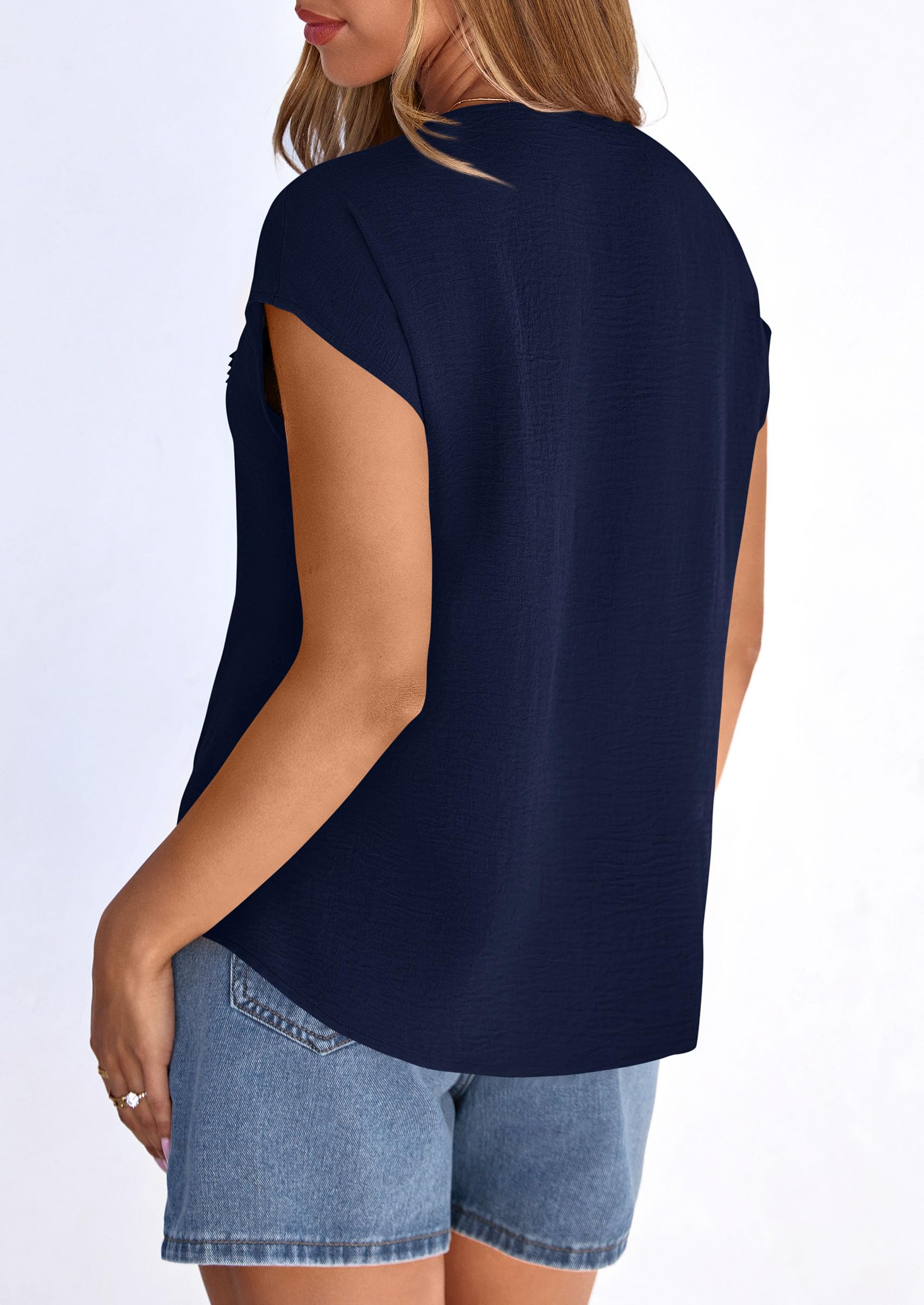 Women's Summer Tops Dressy Casual Blouses,Navy Blue,S