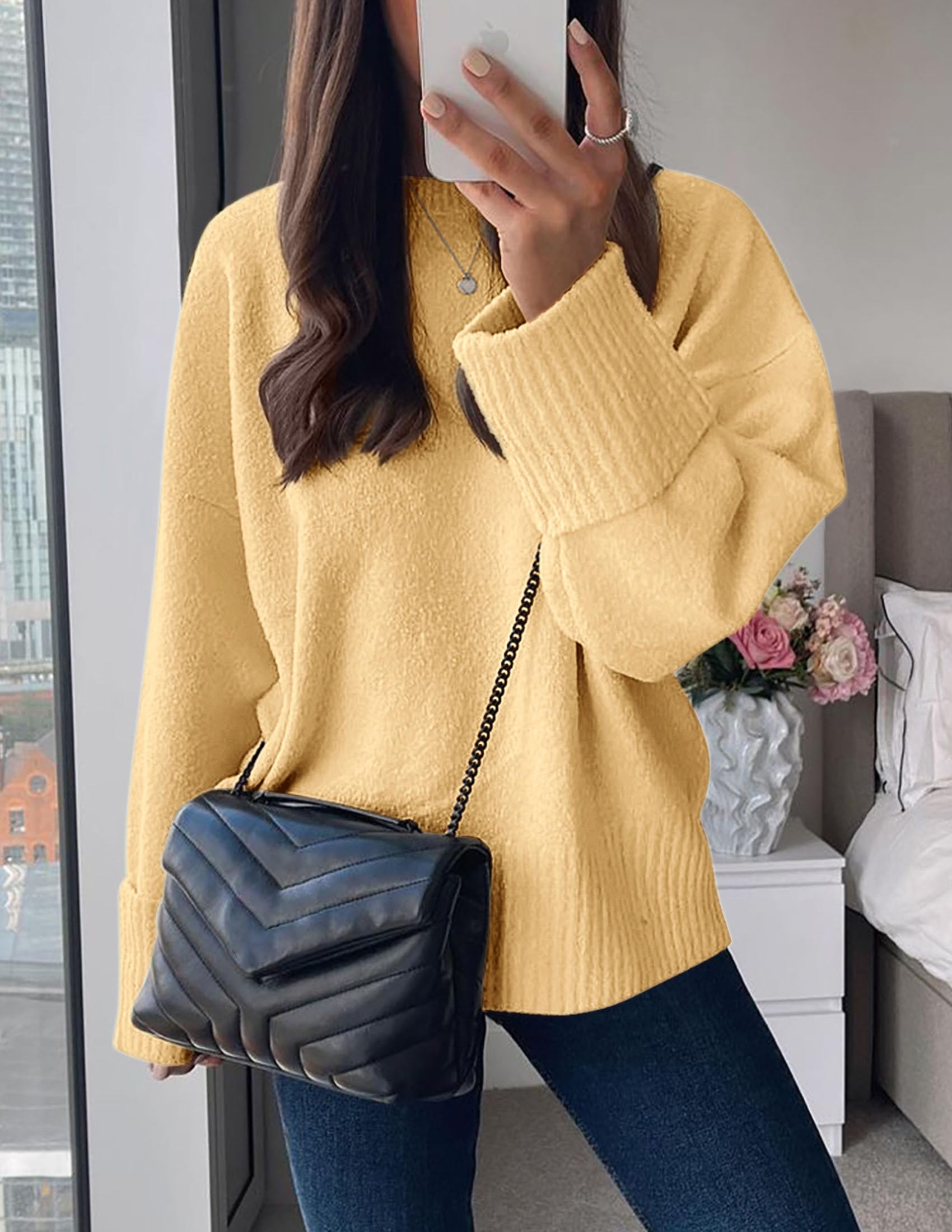 Women's Fall Fashion Cozy Oversized Sweaters(Yellow,XS)