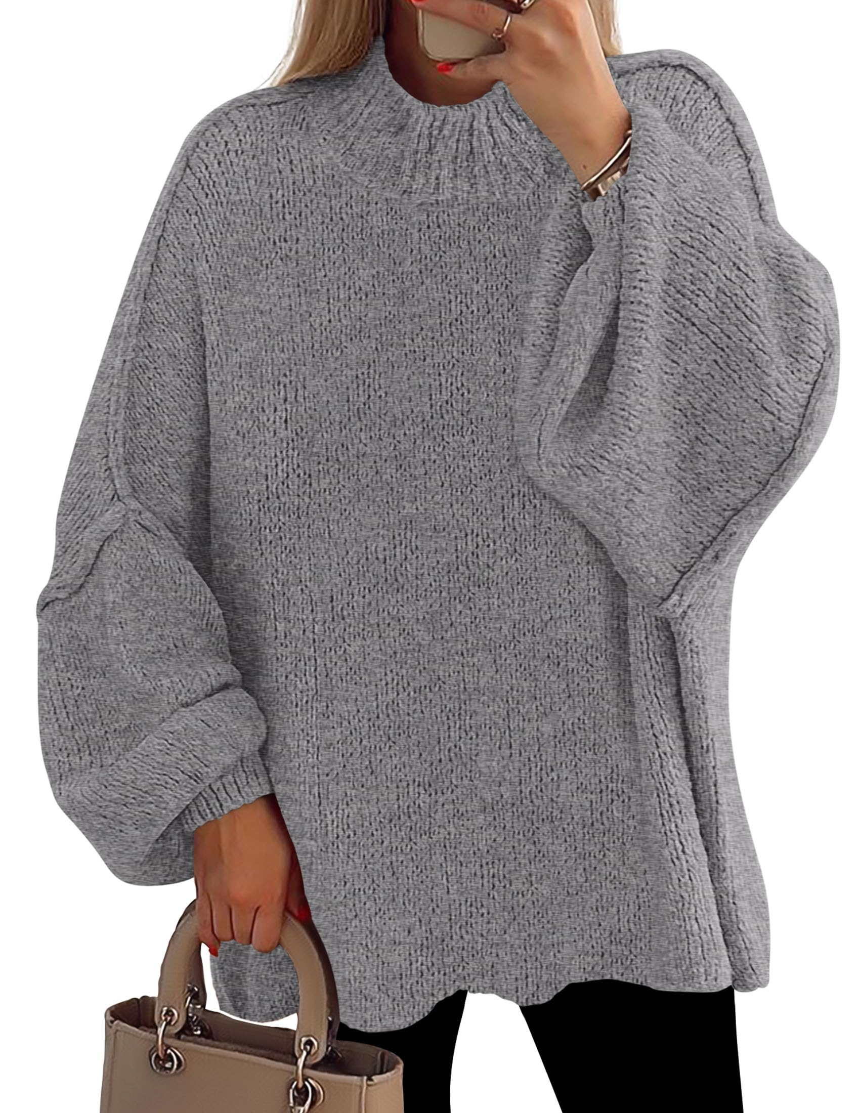 Women's Oversized Sweaters Fall Clothes (Dark Grey,S)