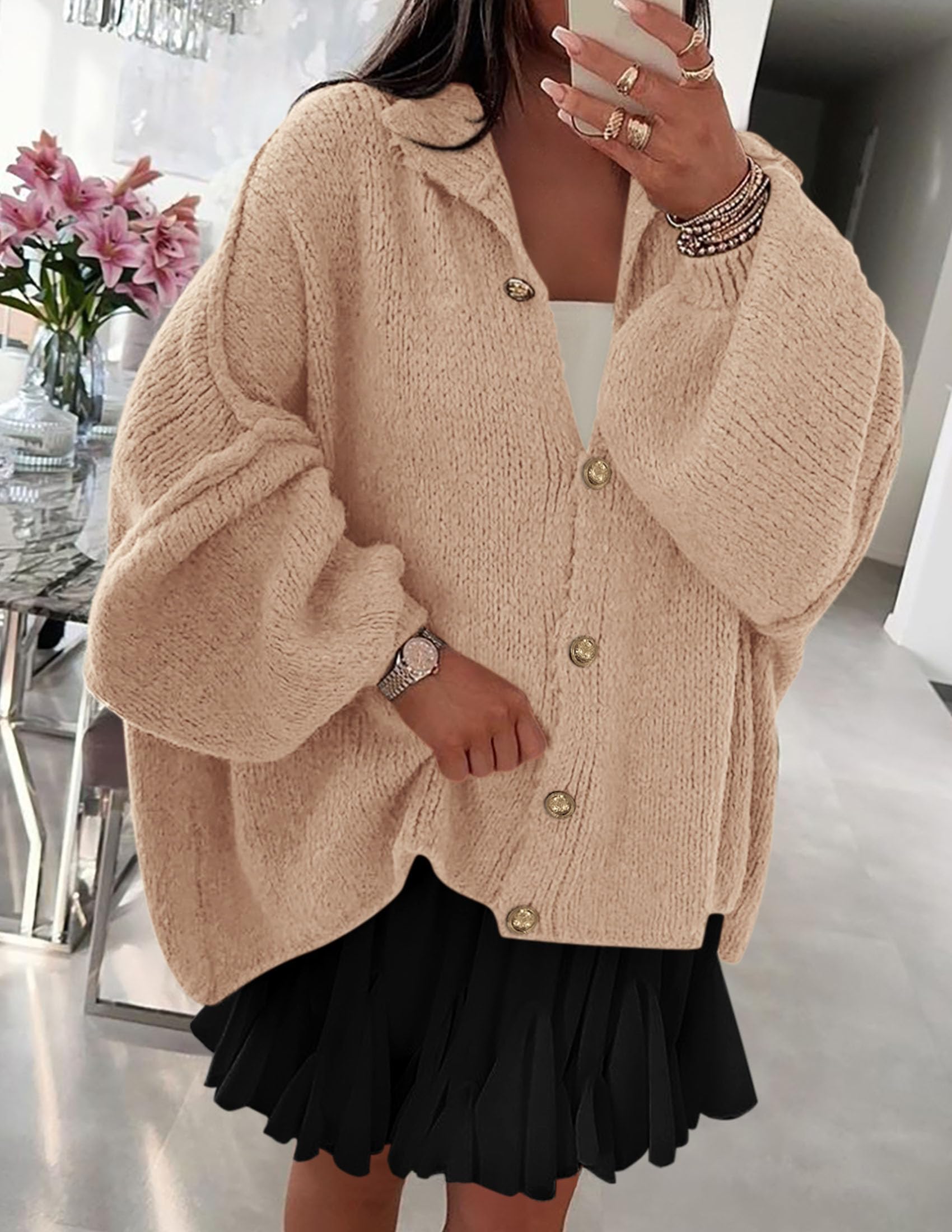 Women's Oversized Chunky Cardigan Sweaters(Apricot,Small)