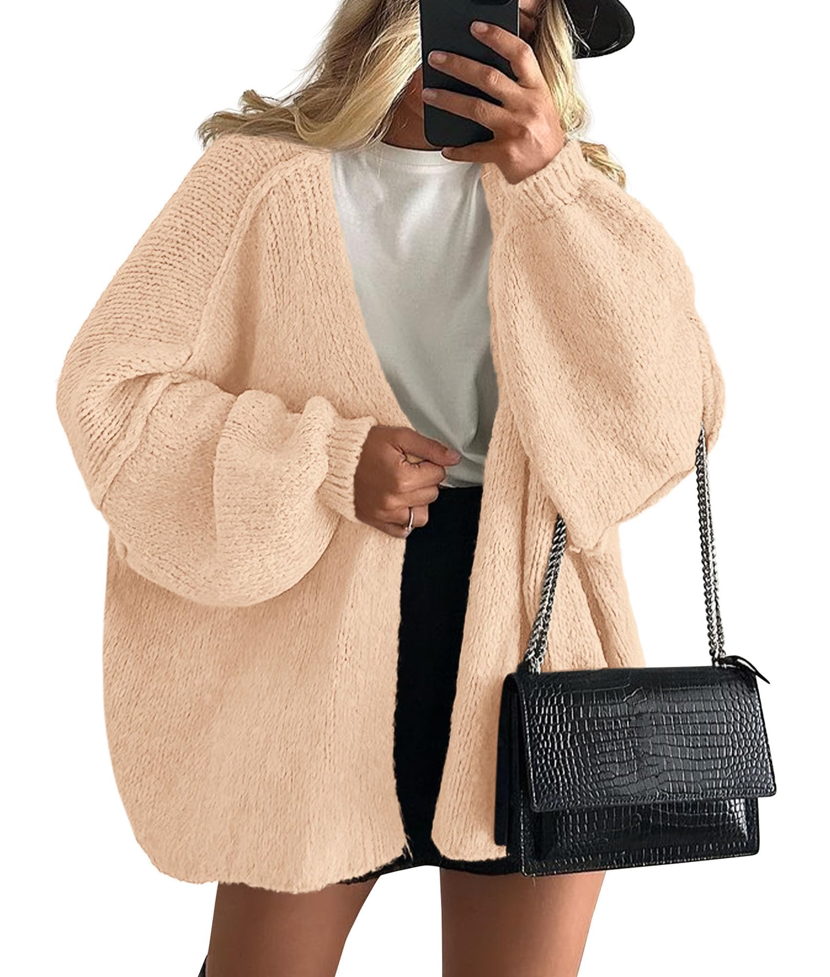 Womens Open Front Oversized Cardigan Sweaters,Apricot,XS