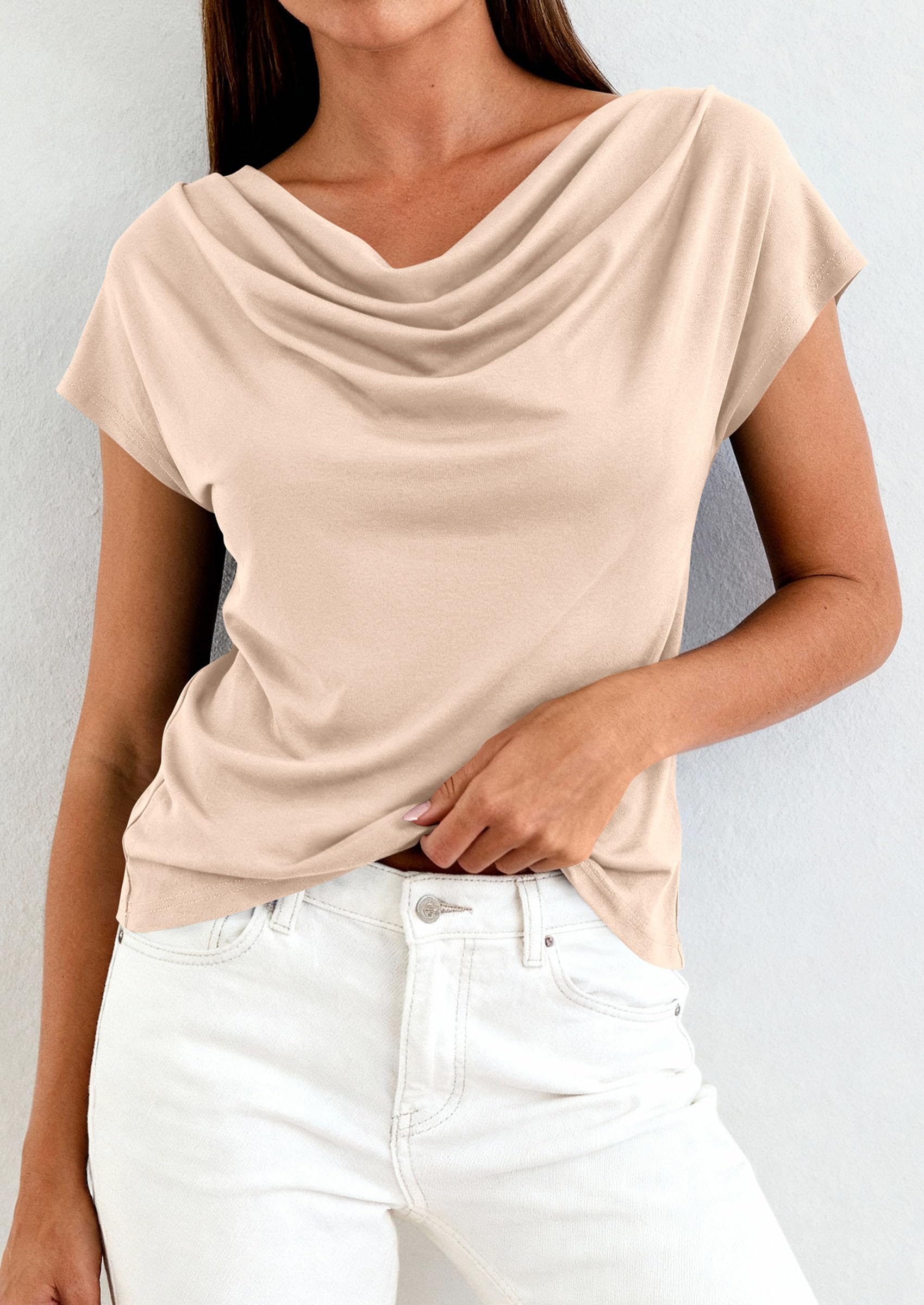 Womens Tops Dressy Business Casual Work Blouses, Apricot,M