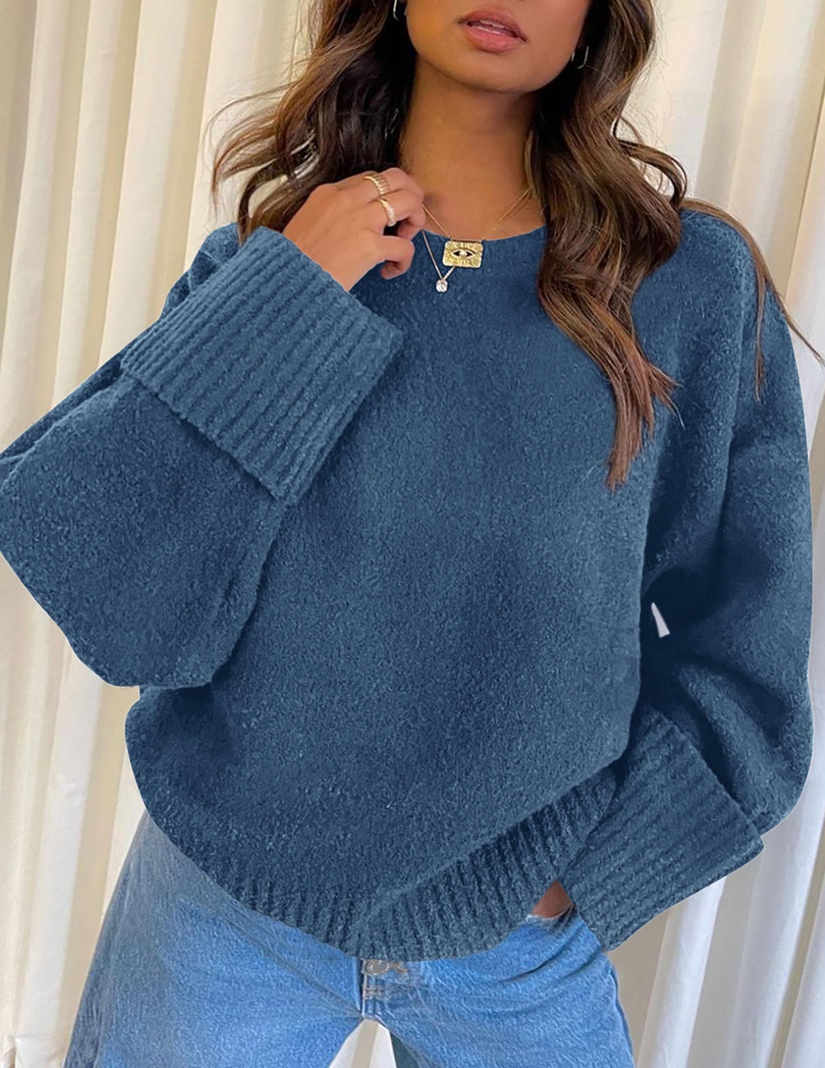 Women's Fall Fashion Cozy Oversized Sweaters(Dusty Blue,XS)