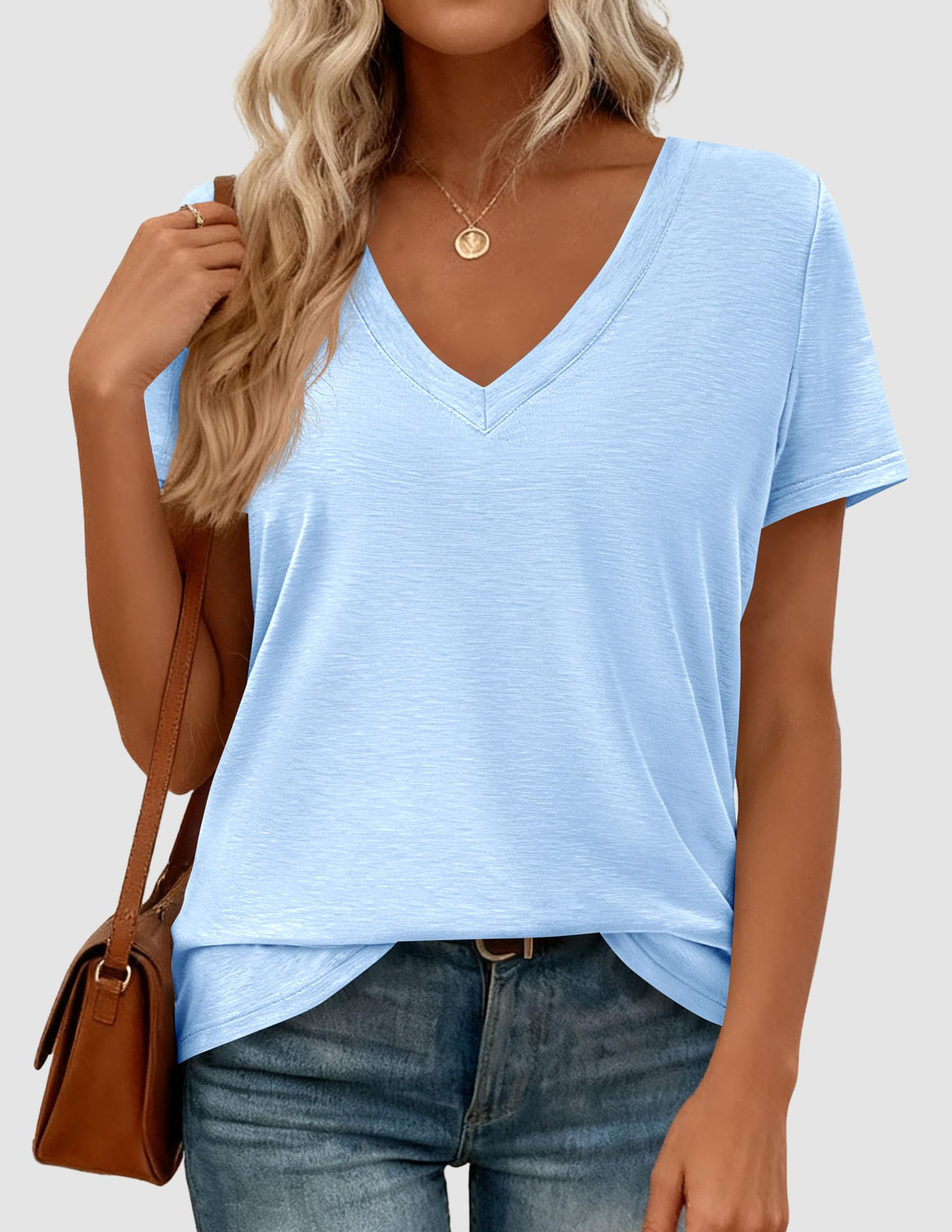 Womens Tops Short Sleeve Oversized Tshirts, Light Blue,S